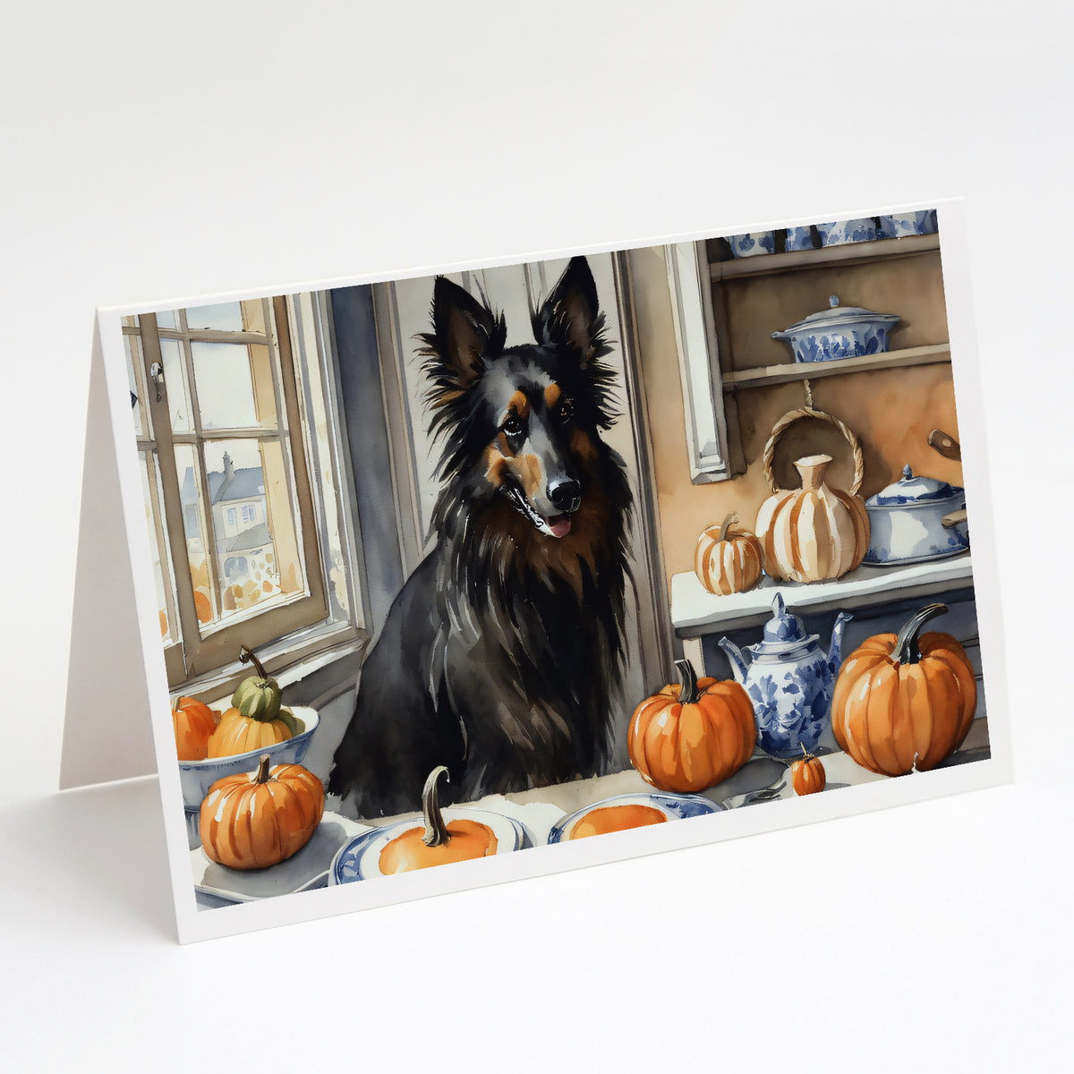 Buy this Belgian Sheepdog Fall Kitchen Pumpkins Greeting Cards and Envelopes Pack of 8