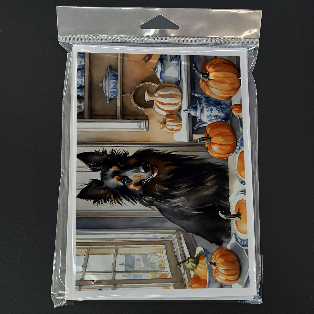 Belgian Sheepdog Fall Kitchen Pumpkins Greeting Cards and Envelopes Pack of 8