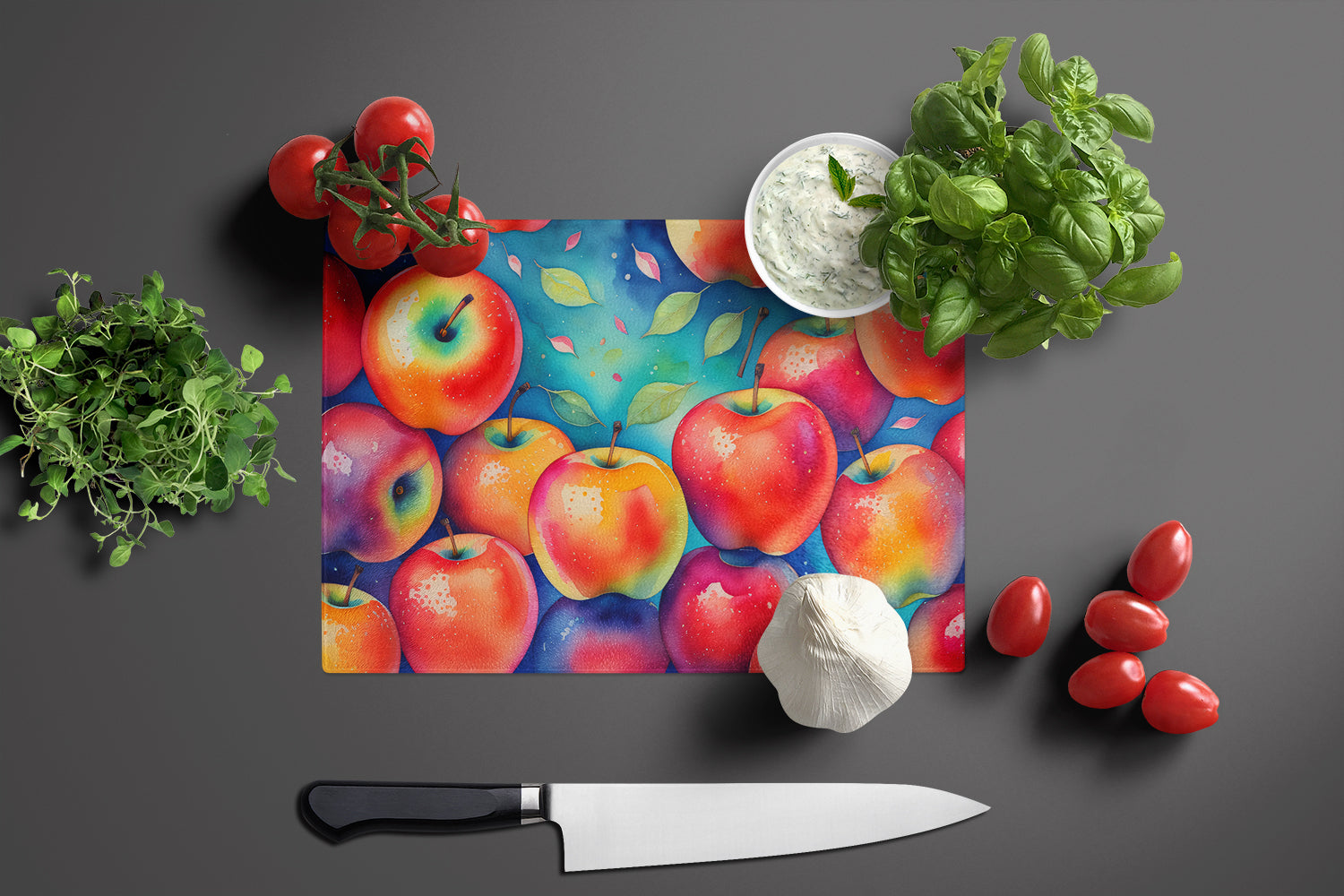 Colorful Apples Glass Cutting Board Large