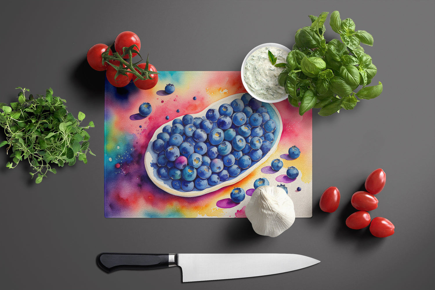 Colorful Blueberries Glass Cutting Board Large
