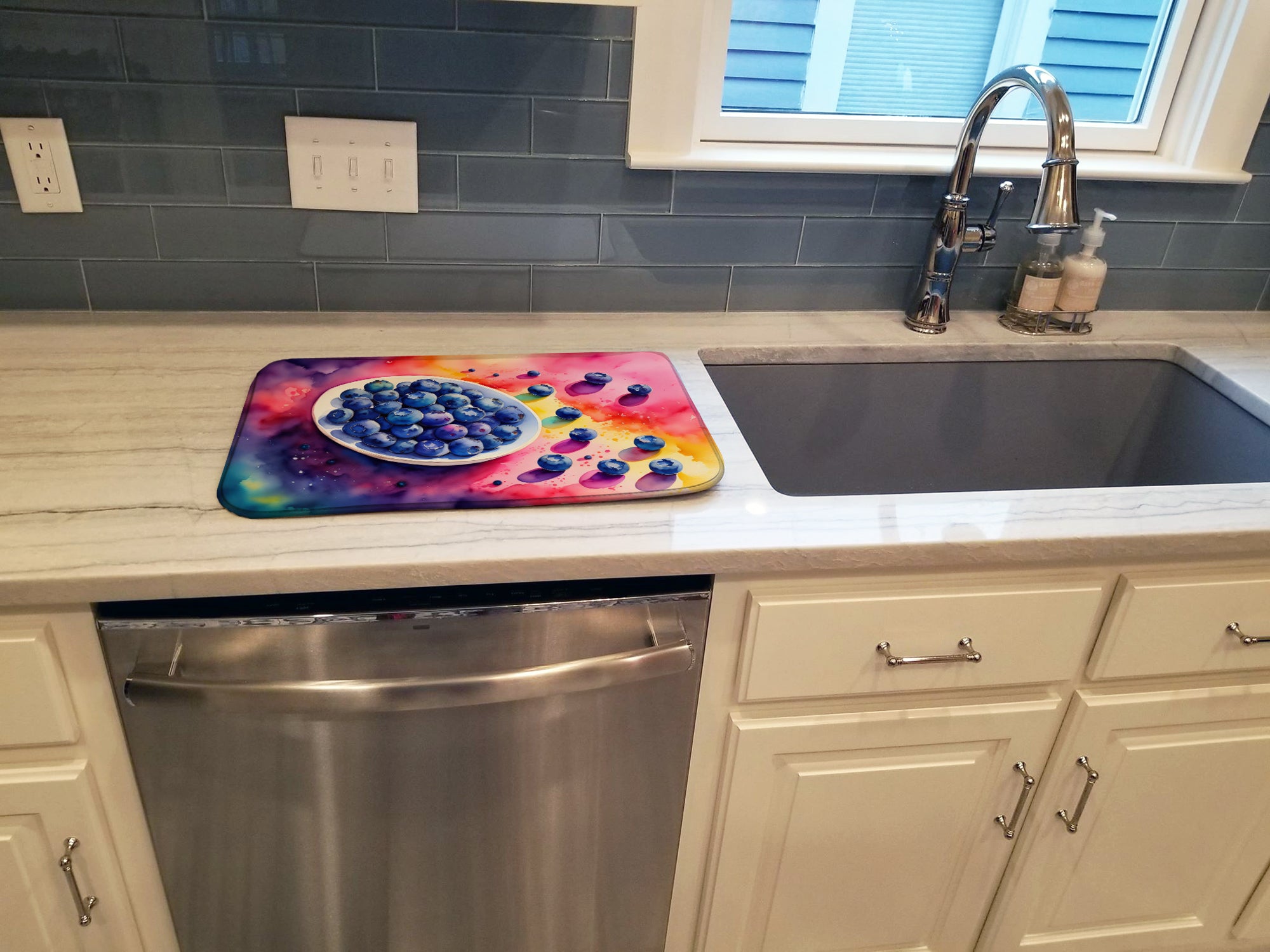 Colorful Blueberries Dish Drying Mat