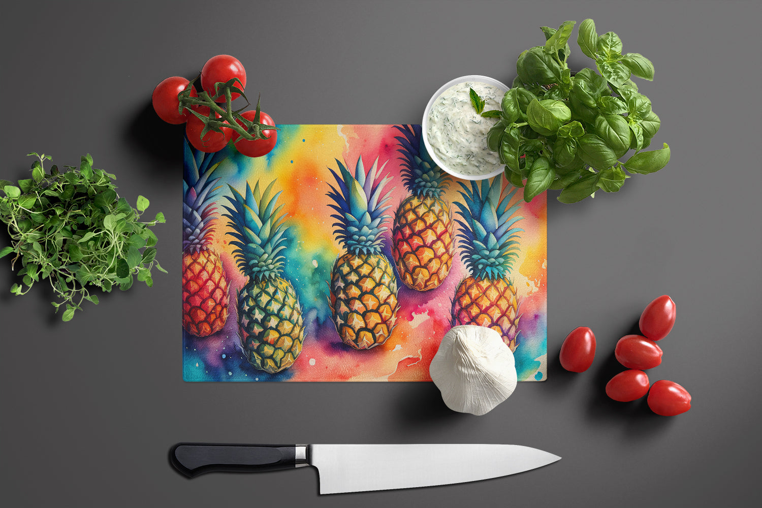 Colorful Pineapples Glass Cutting Board Large
