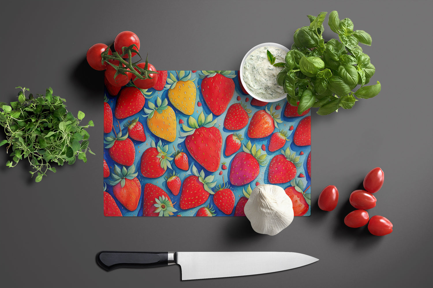 Colorful Strawberries Glass Cutting Board Large