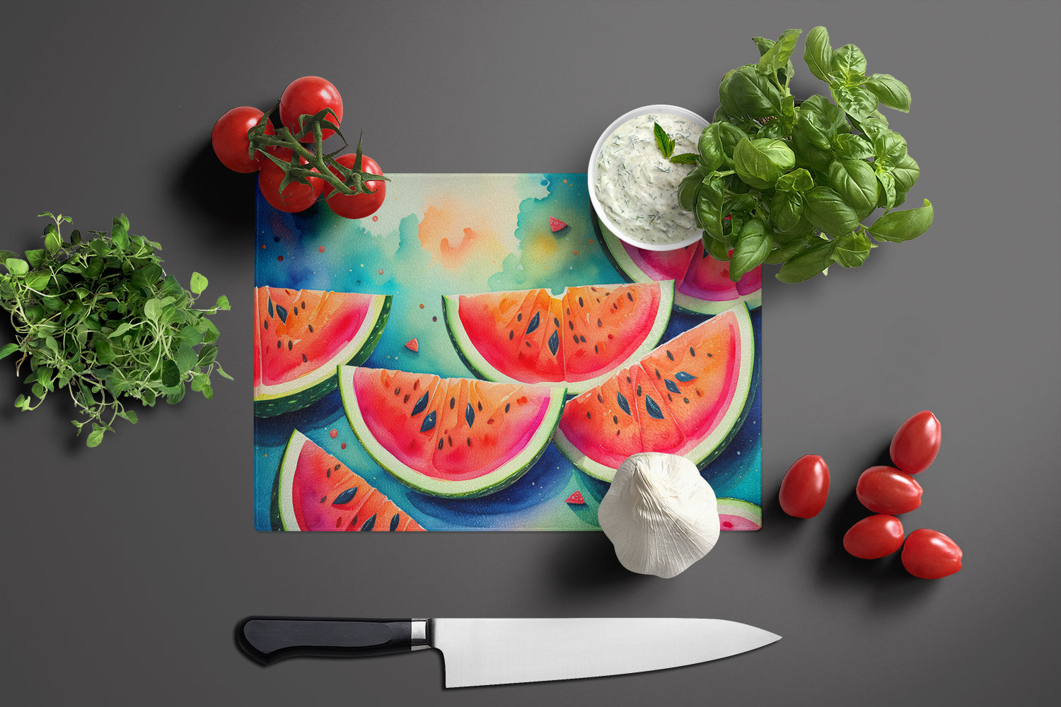 Colorful Watermelons Glass Cutting Board Large