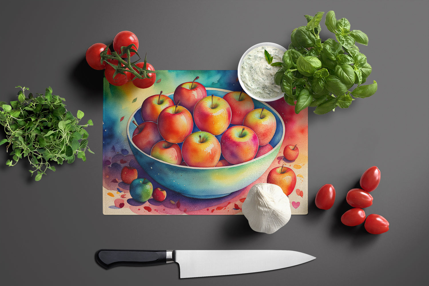 Colorful Apples Glass Cutting Board Large