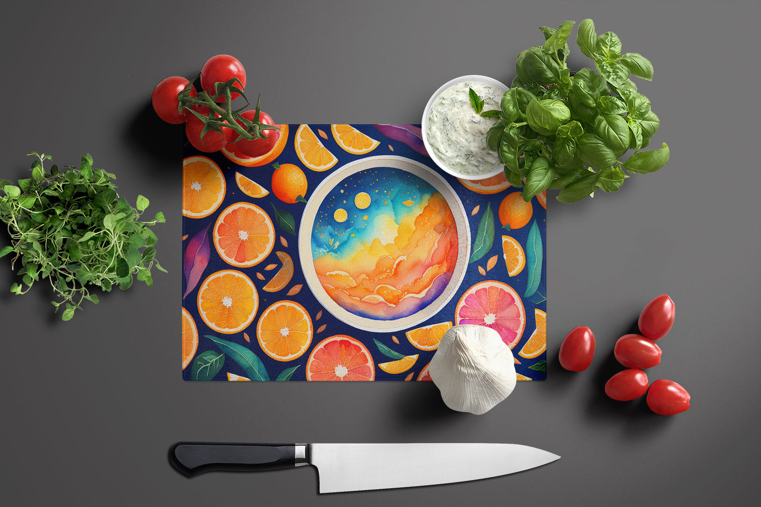 Colorful Oranges Glass Cutting Board Large