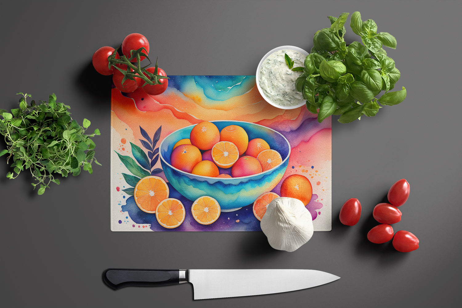 Colorful Oranges Glass Cutting Board Large