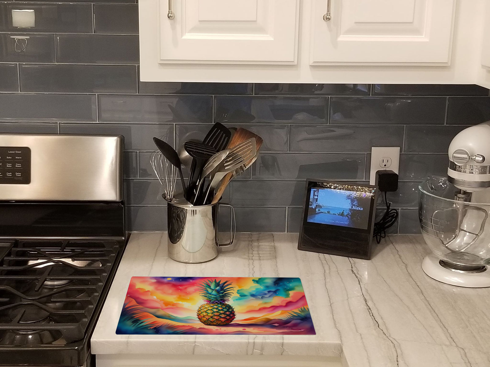 Caroline's Treasures Colorful Pineapple Glass Cutting Boards – Durable, Decorative Kitchen Art Large