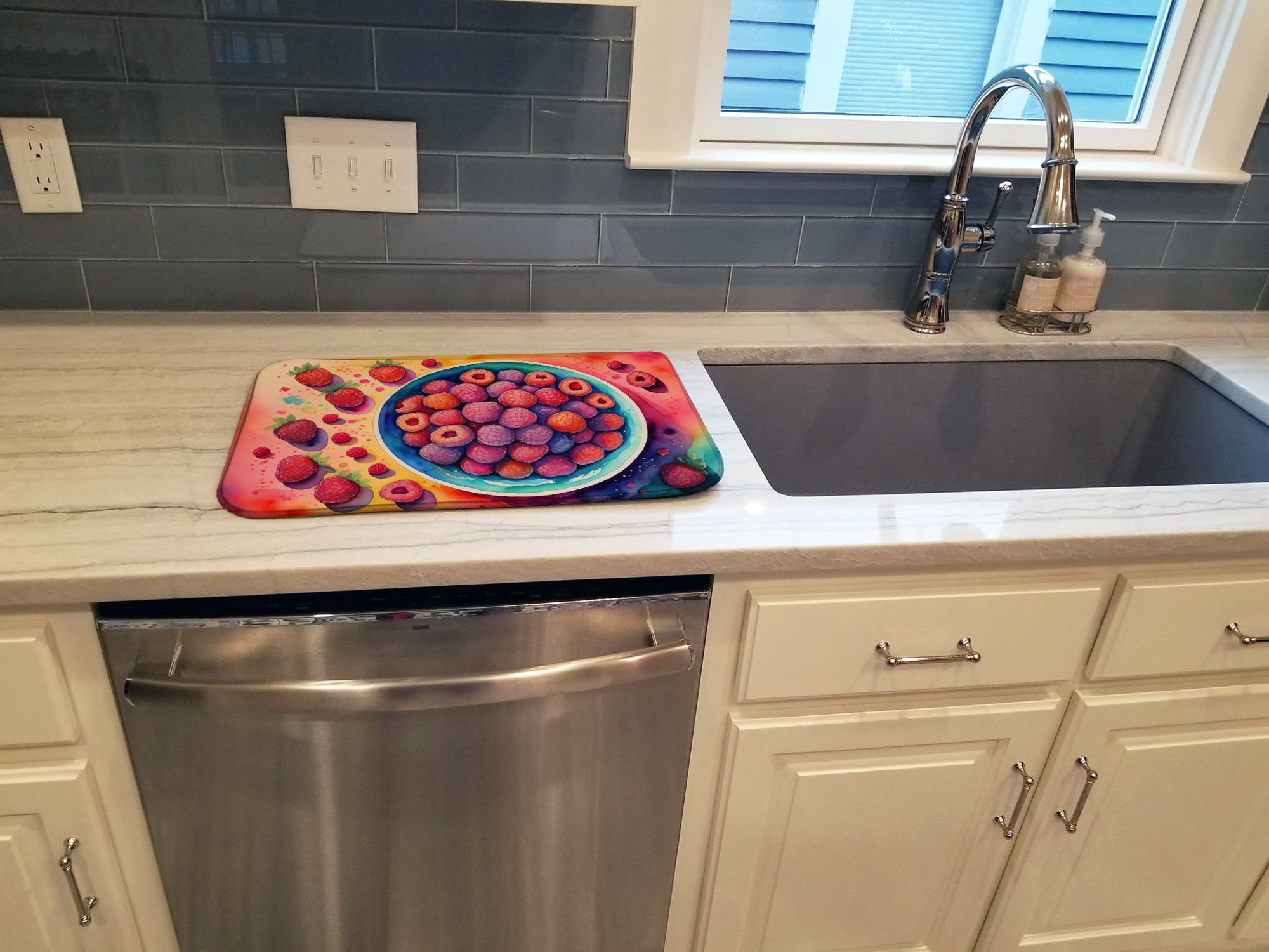 Colorful Raspberries Dish Drying Mat