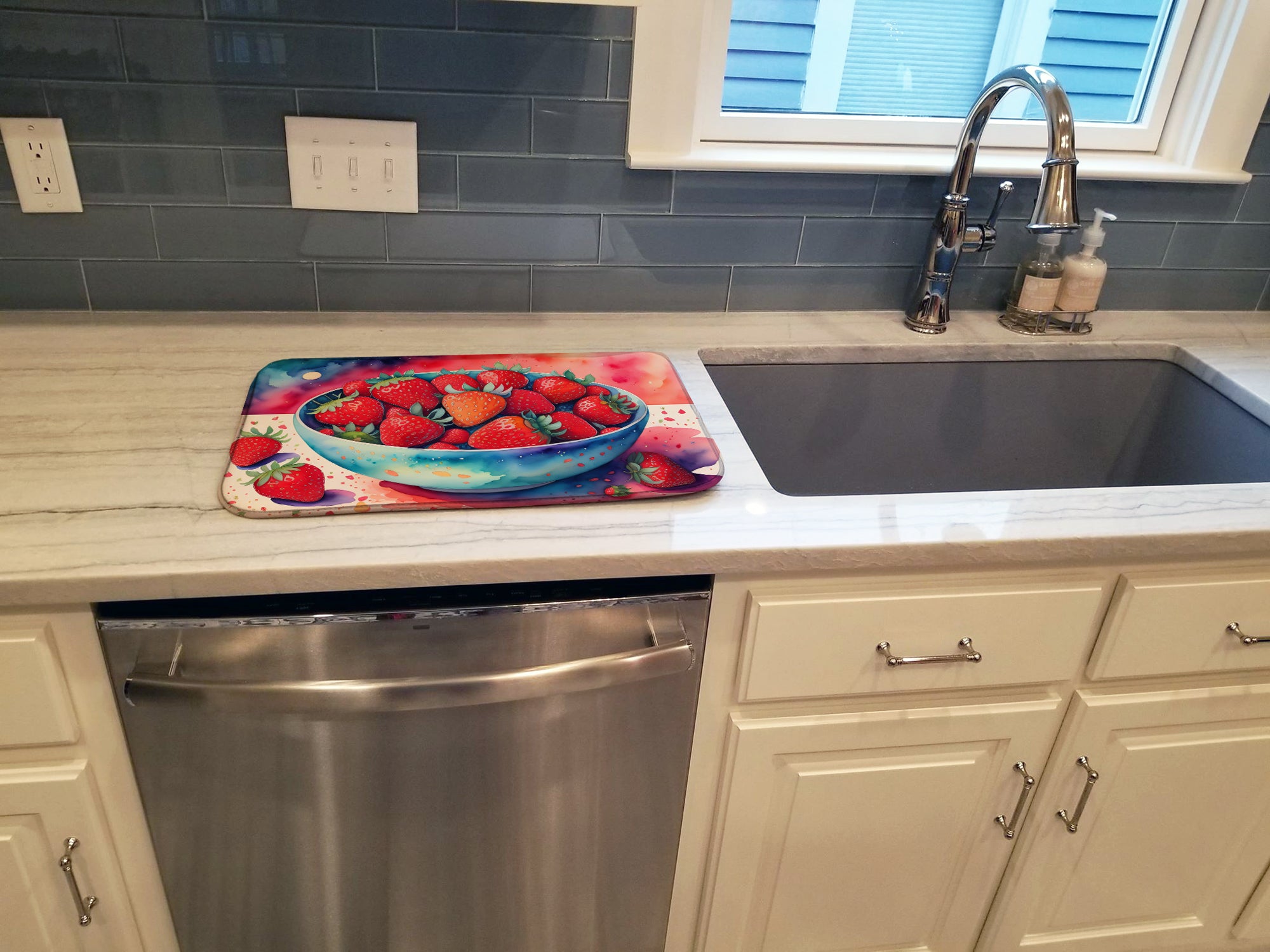 Colorful Strawberries Dish Drying Mat