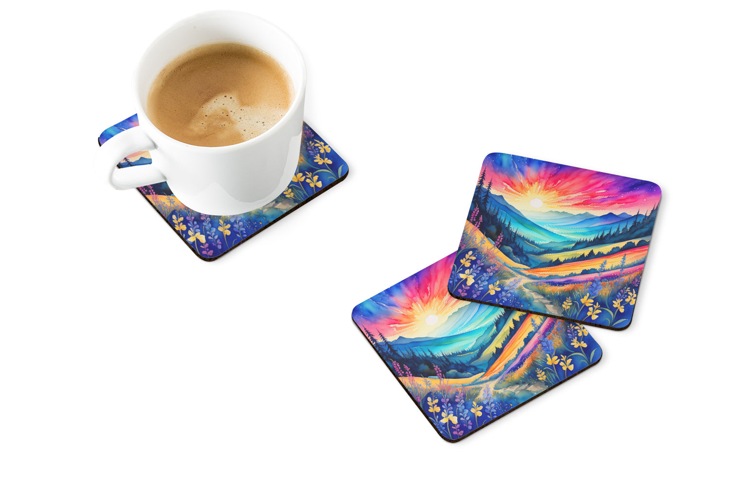 Buy this Colorful Annual Larkspur Foam Coaster Set of 4