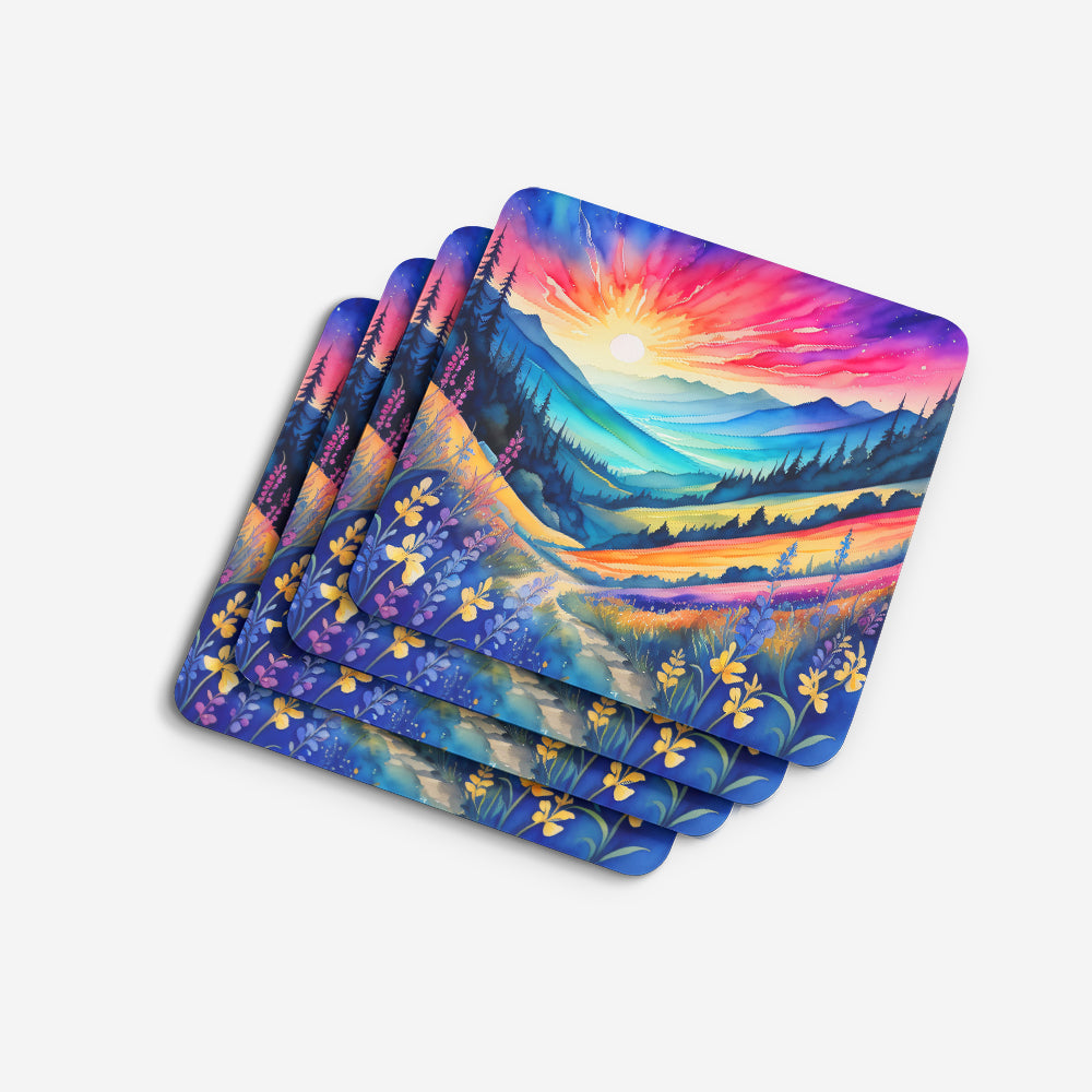 Colorful Annual Larkspur Foam Coaster Set of 4
