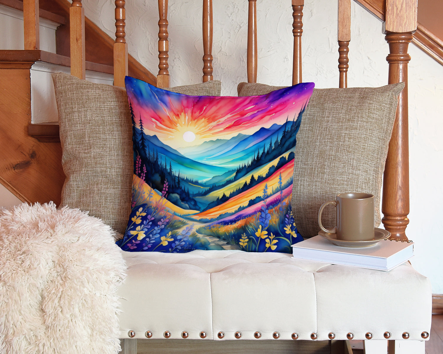 Colorful Annual Larkspur Fabric Decorative Pillow