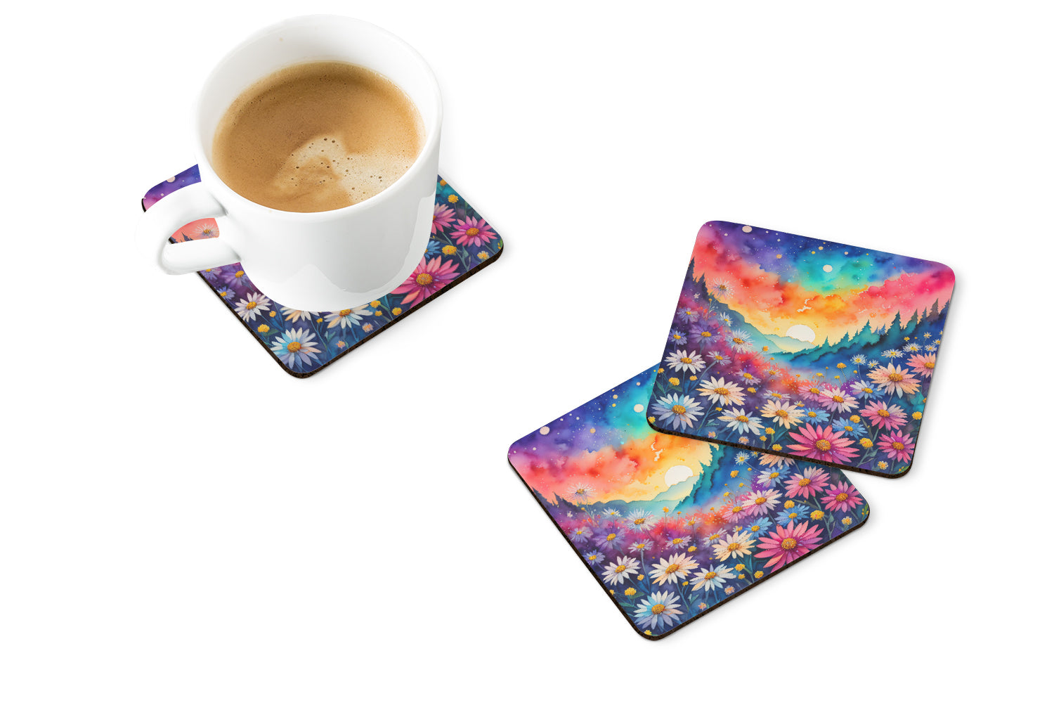 Colorful Asters Foam Coaster Set of 4