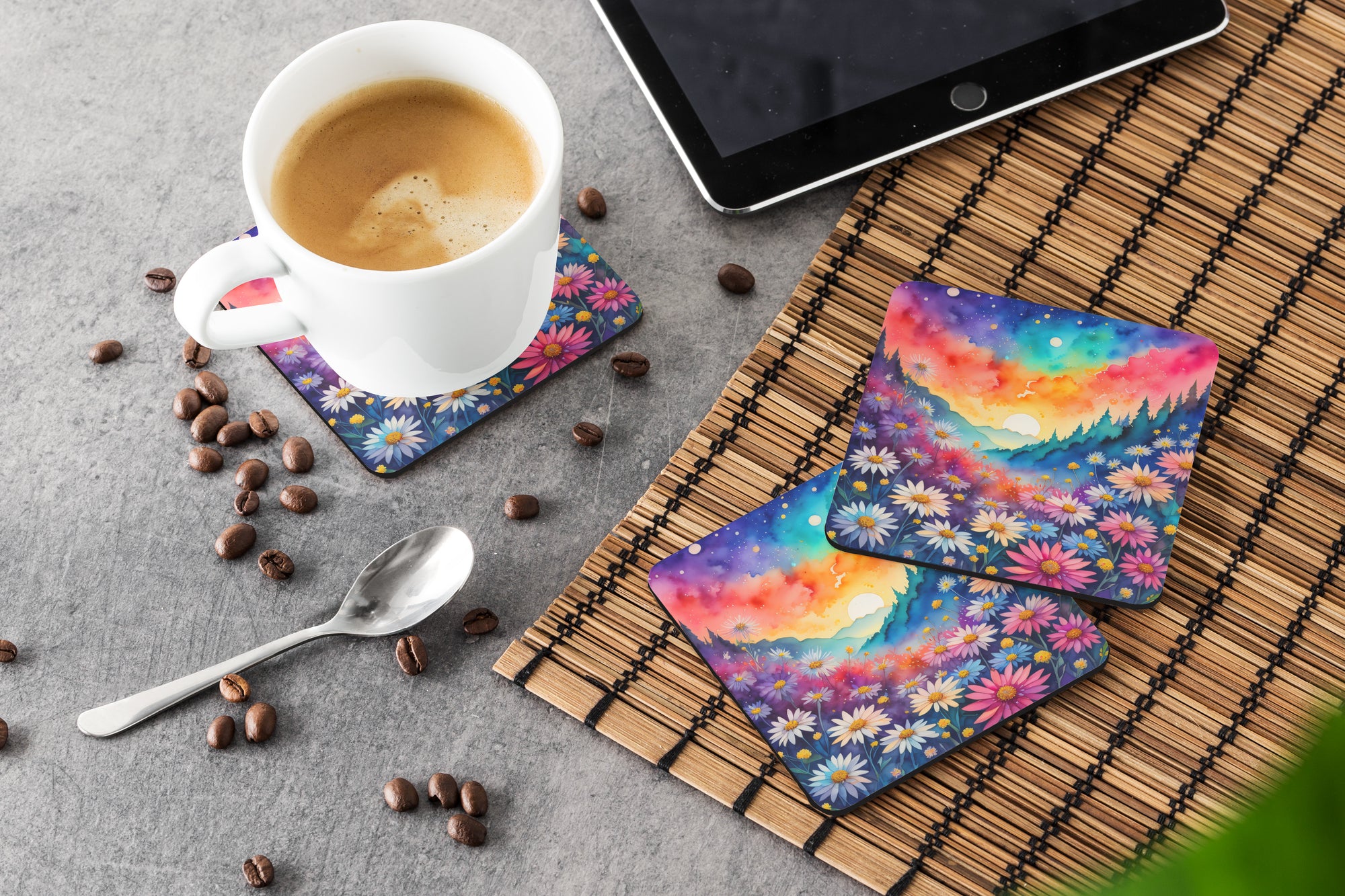 Colorful Asters Foam Coaster Set of 4