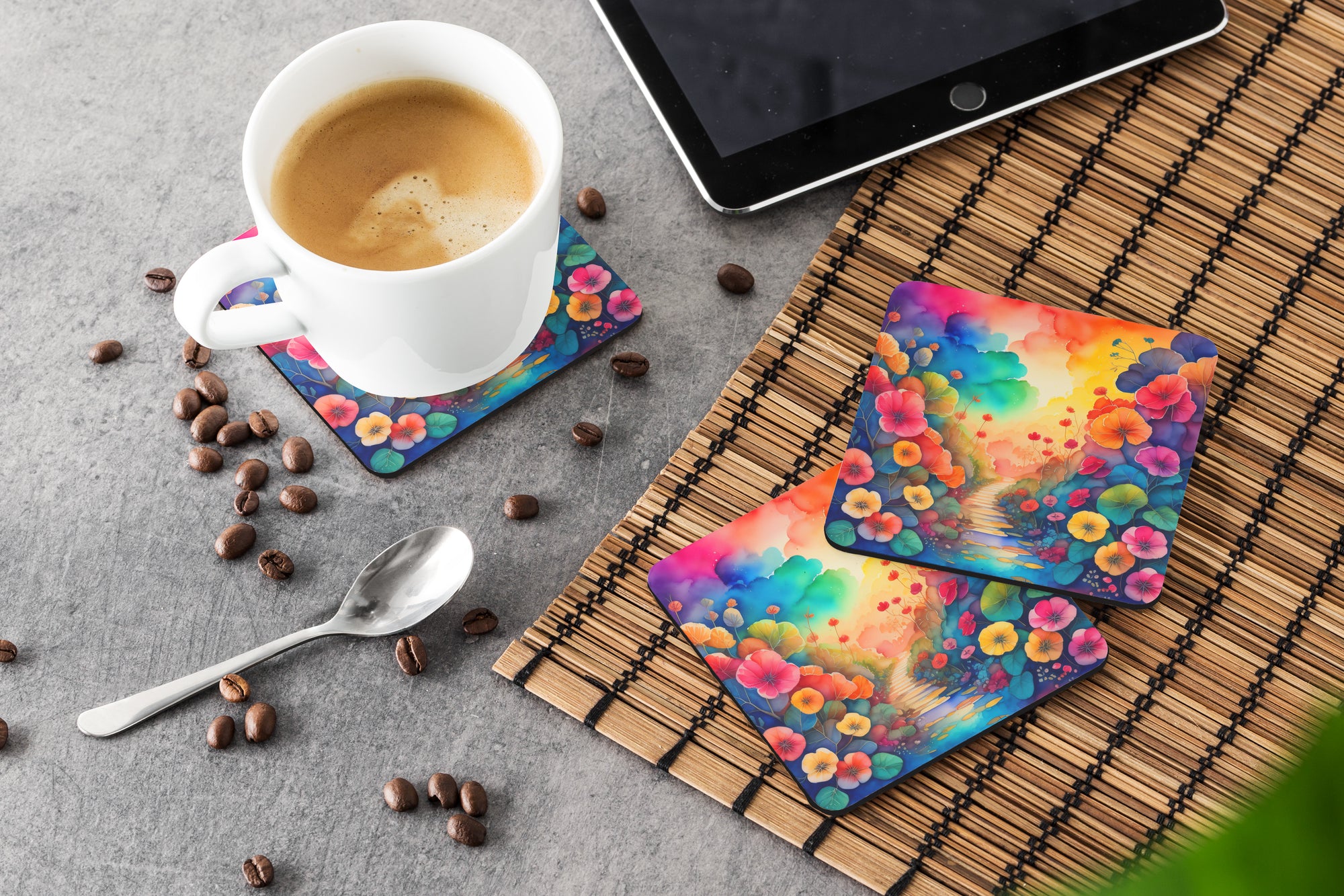Colorful Begonias Foam Coaster Set of 4