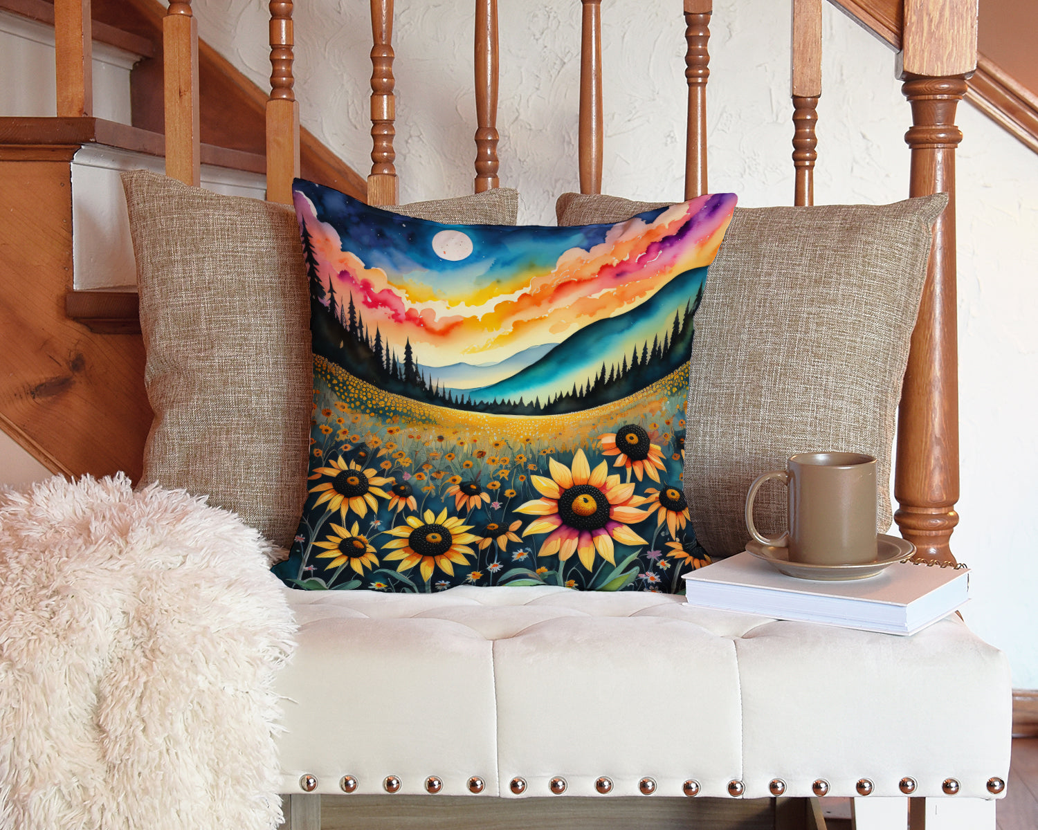 Colorful Black-eyed Susans Fabric Decorative Pillow