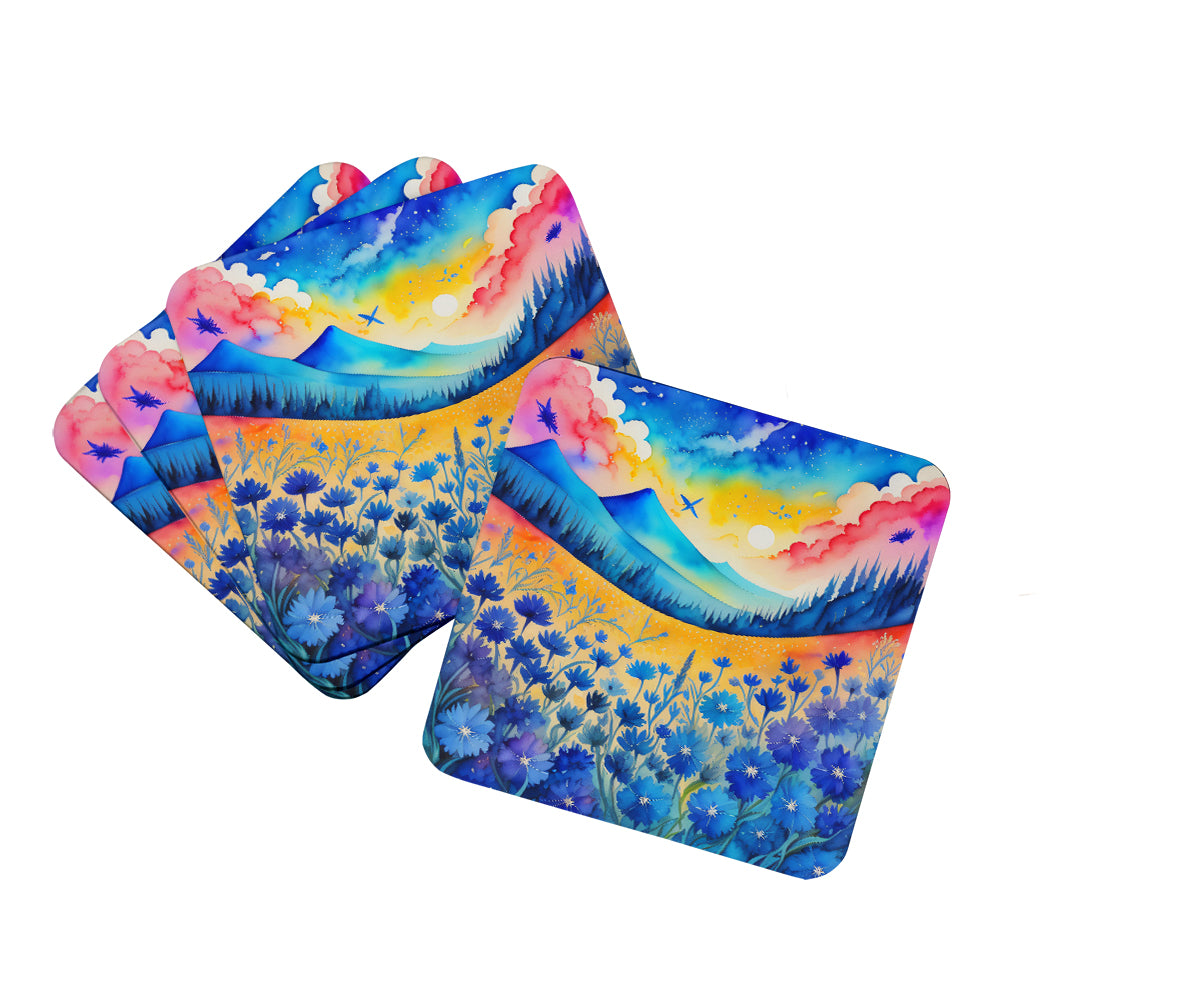 Buy this Colorful Blue Cornflowers Foam Coaster Set of 4