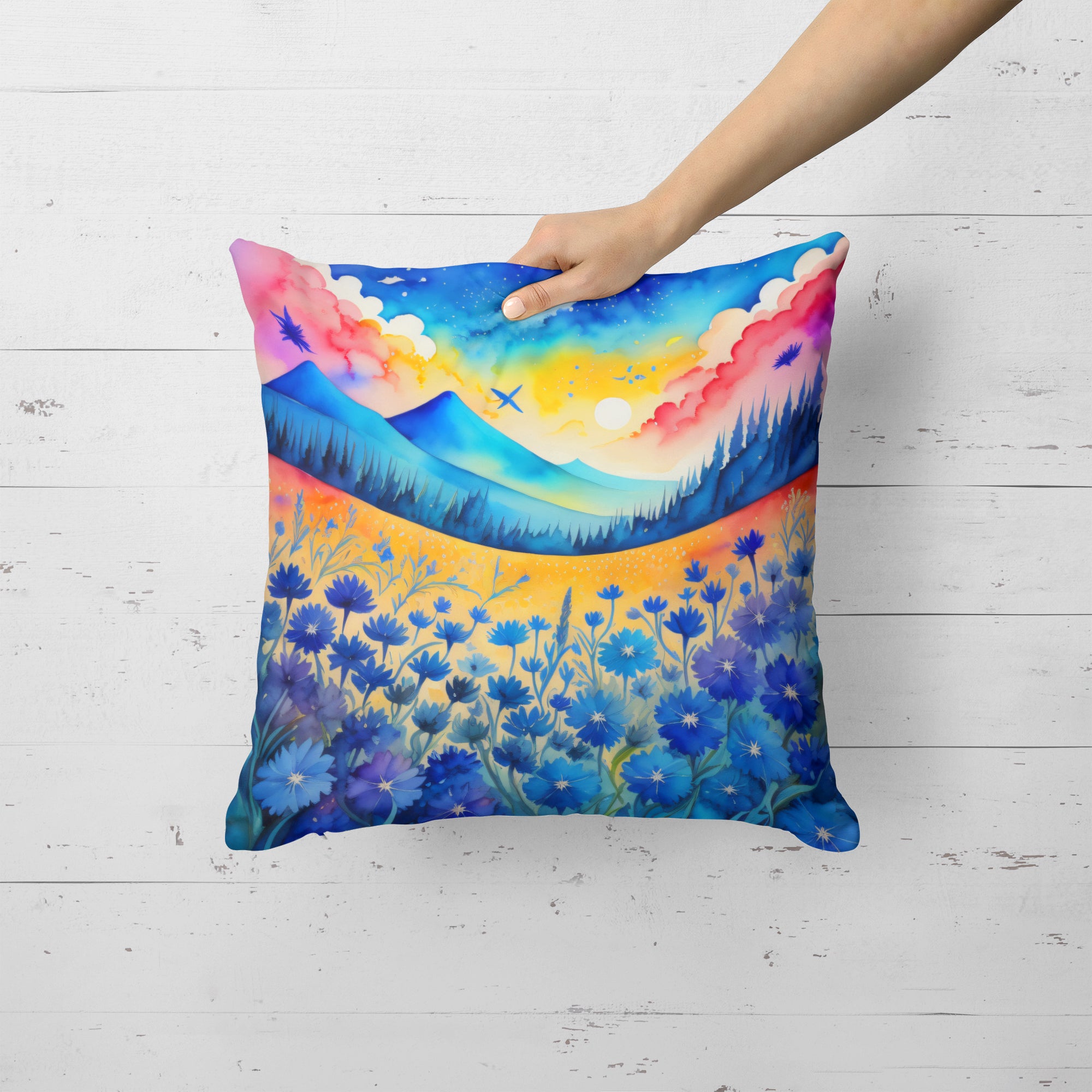 Colorful Blue Cornflowers Fabric Decorative Pillow