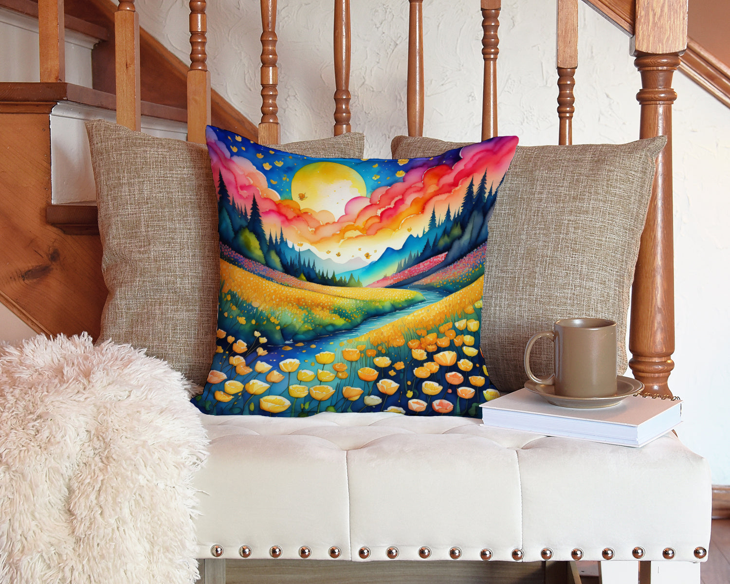 Colorful Buttercups Fabric Decorative Pillow
