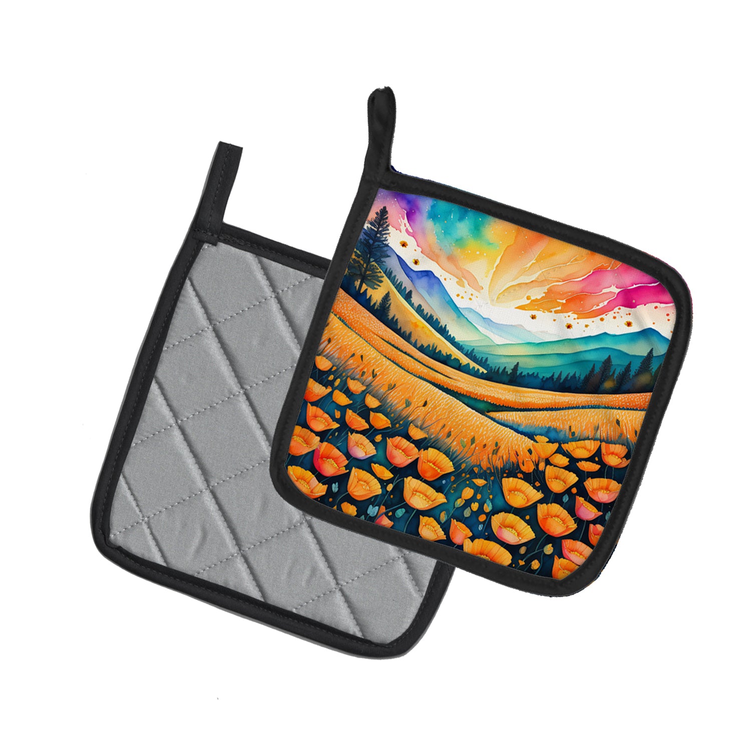Colorful California poppies Pair of Pot Holders