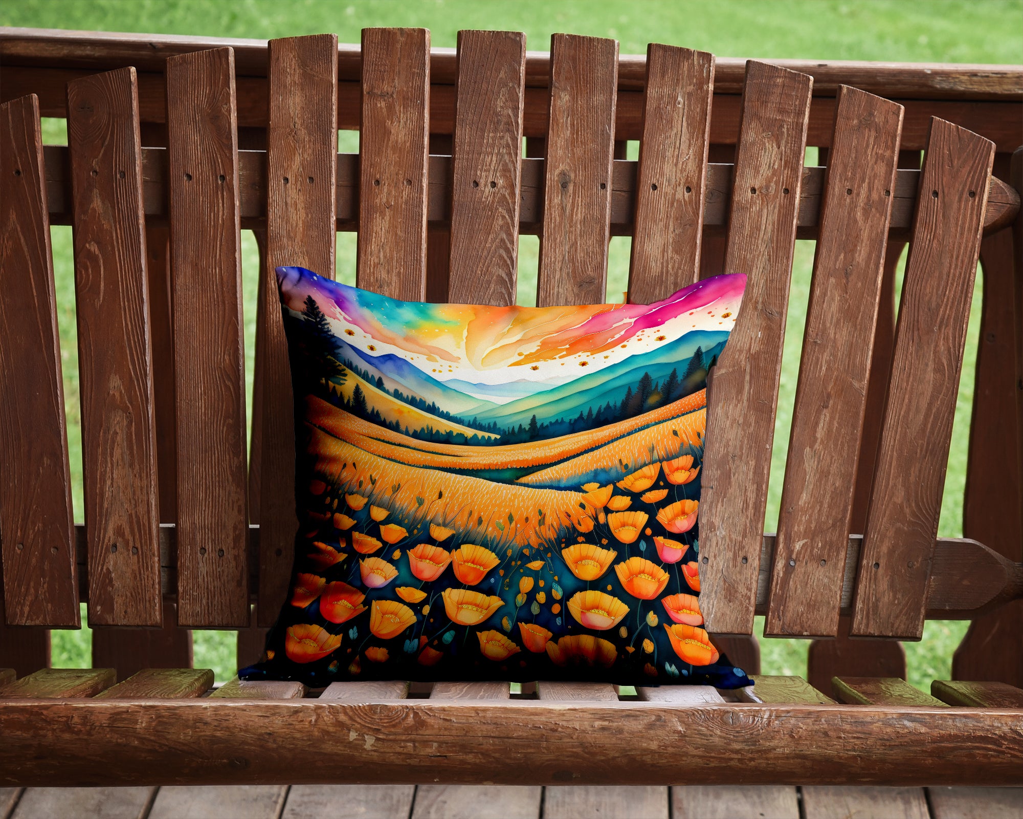 Colorful California poppies Fabric Decorative Pillow