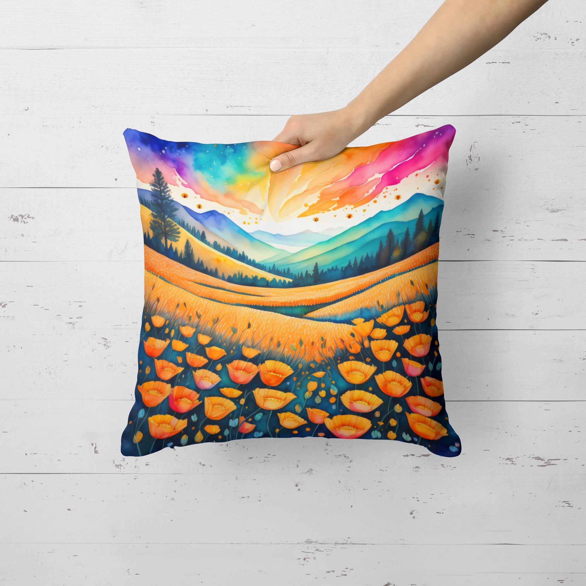 Colorful California poppies Fabric Decorative Pillow