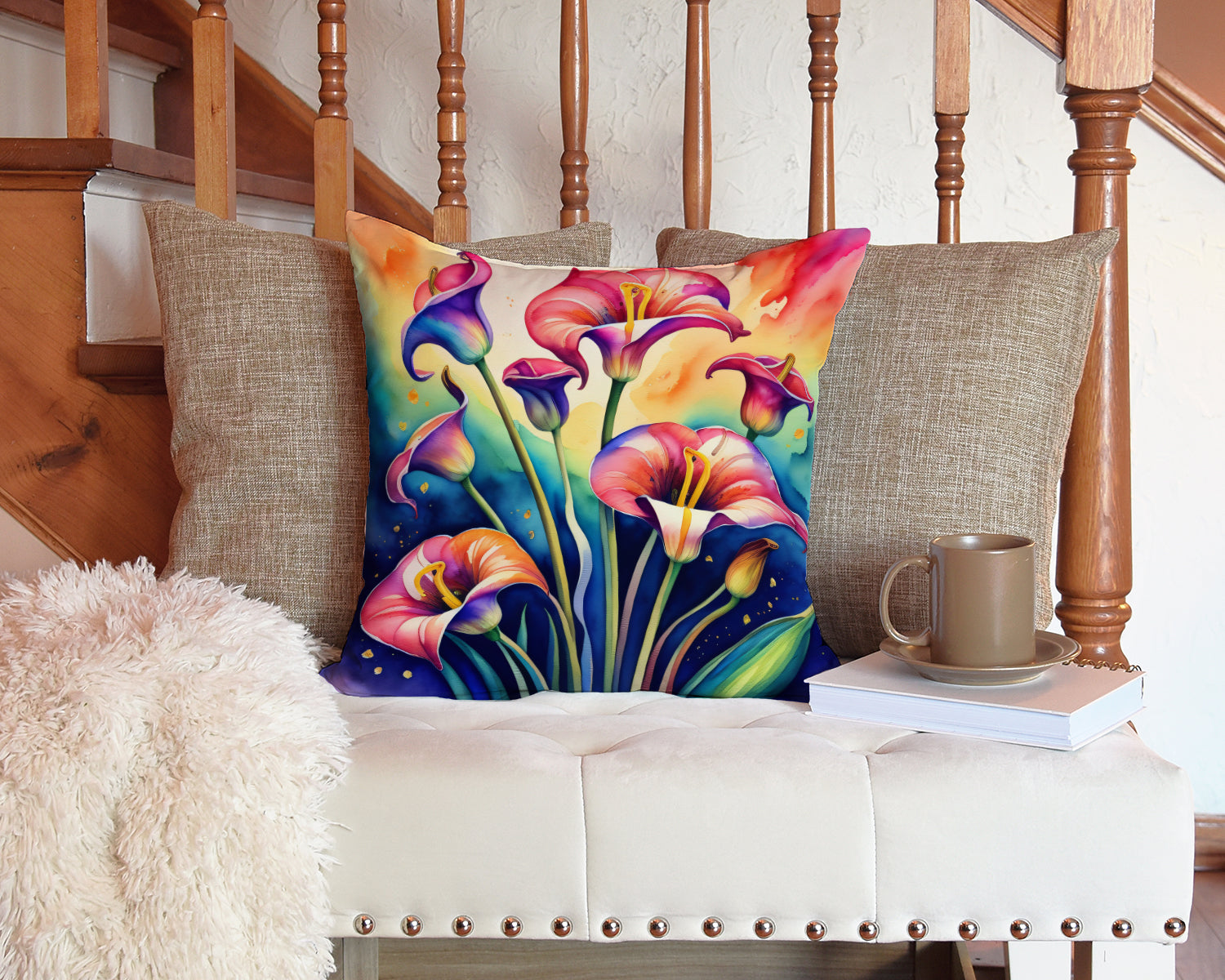 Colorful Calla Lilies Fabric Decorative Pillow