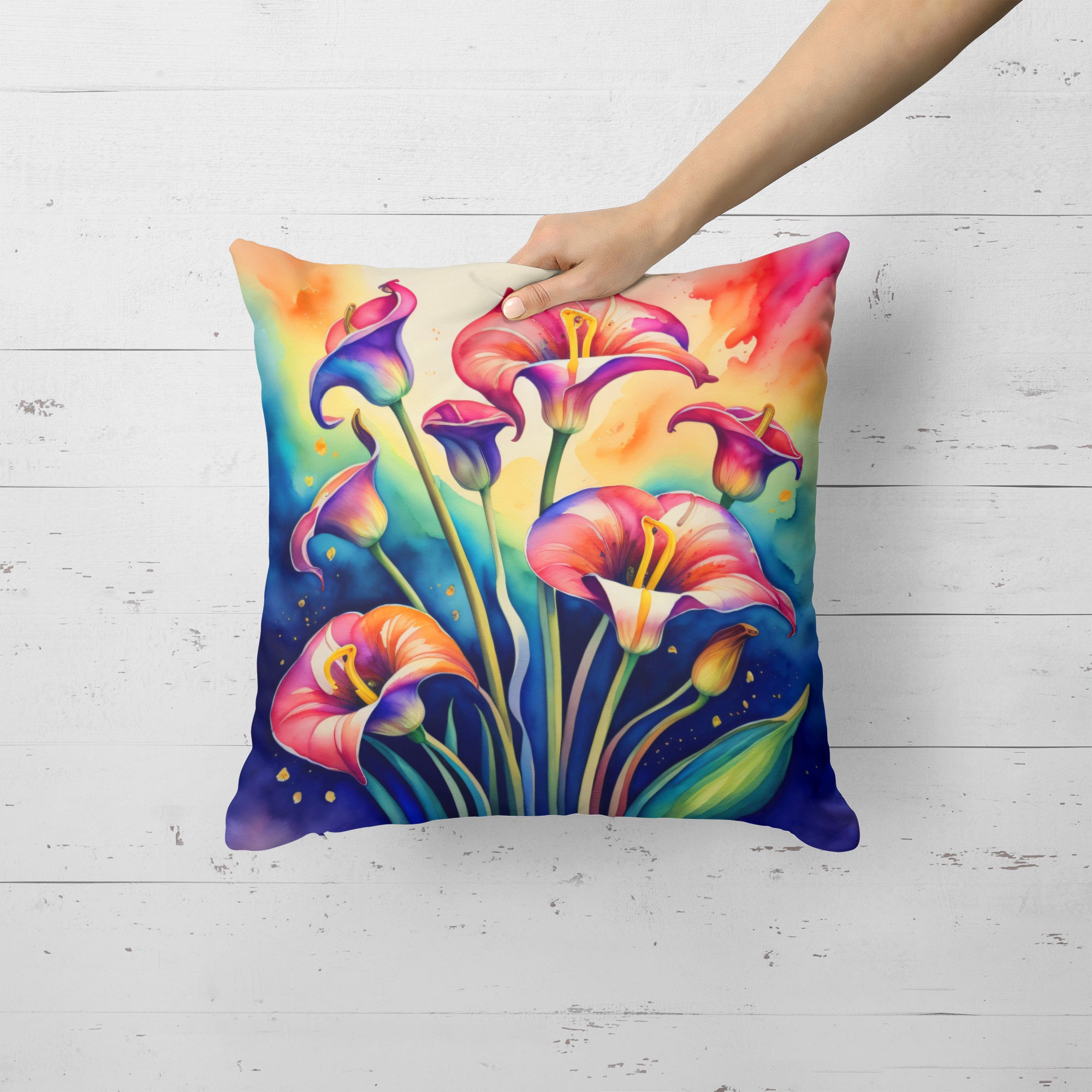 Buy this Colorful Calla Lilies Fabric Decorative Pillow