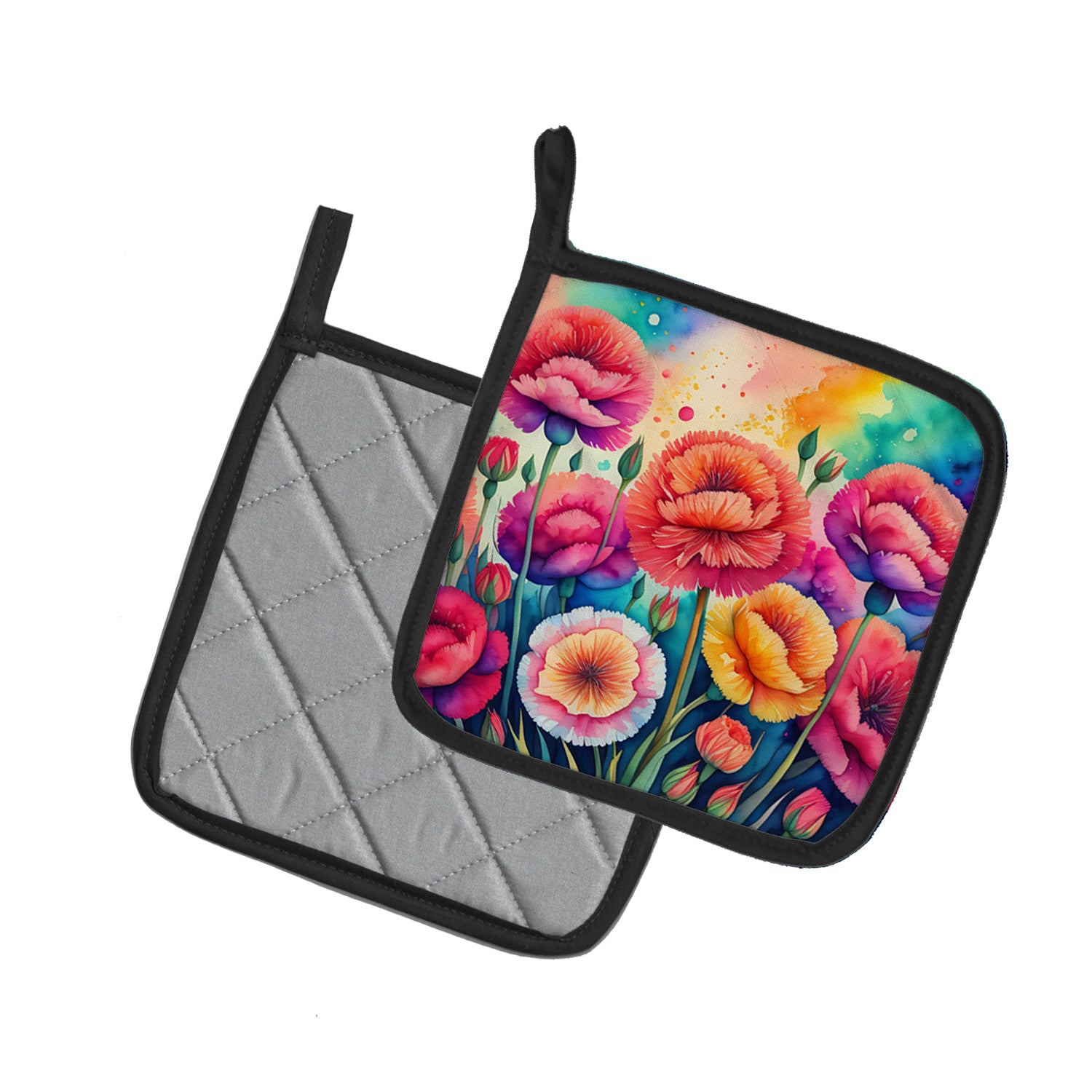 Colorful Carnations Pair of Pot Holders