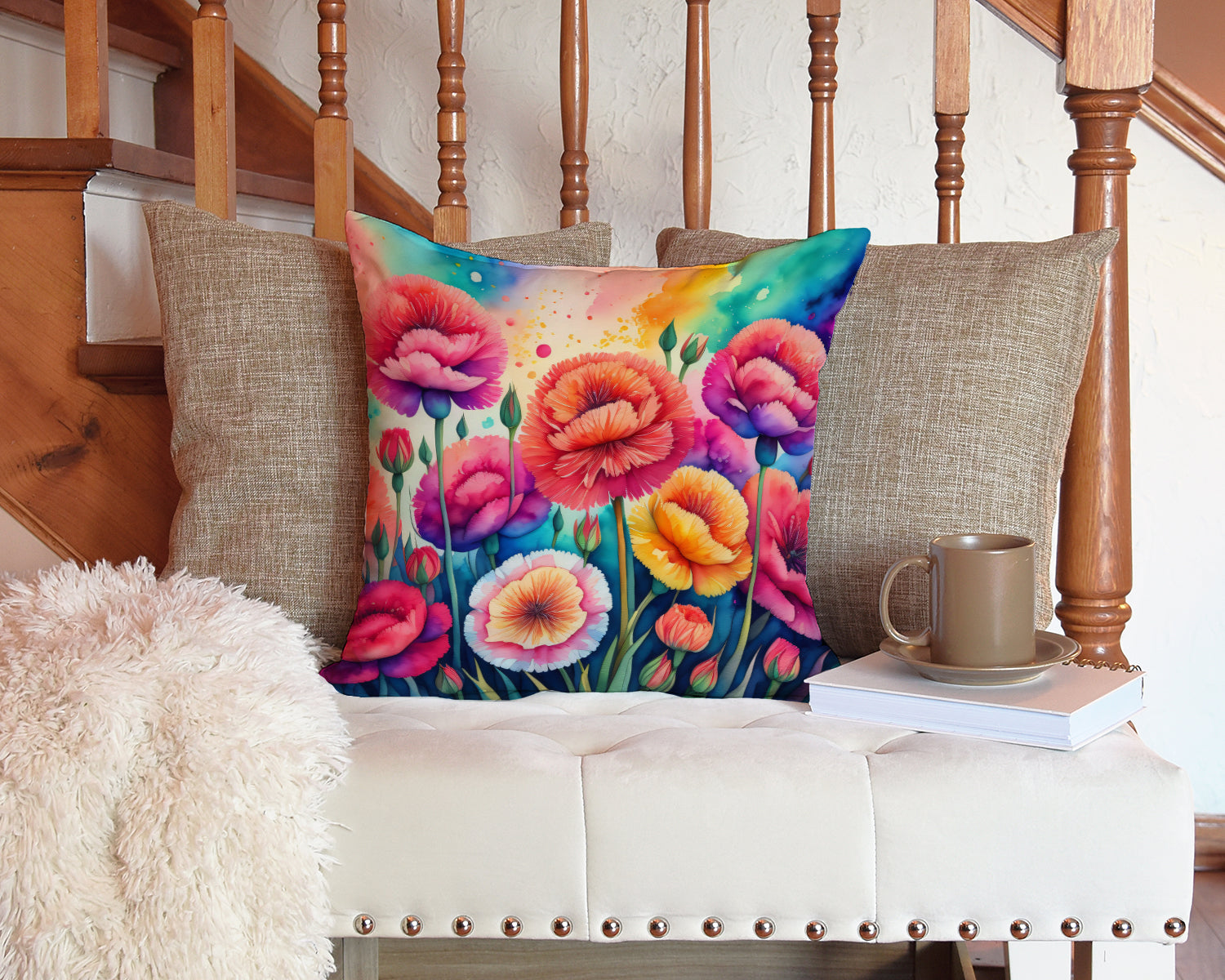 Colorful Carnations Fabric Decorative Pillow