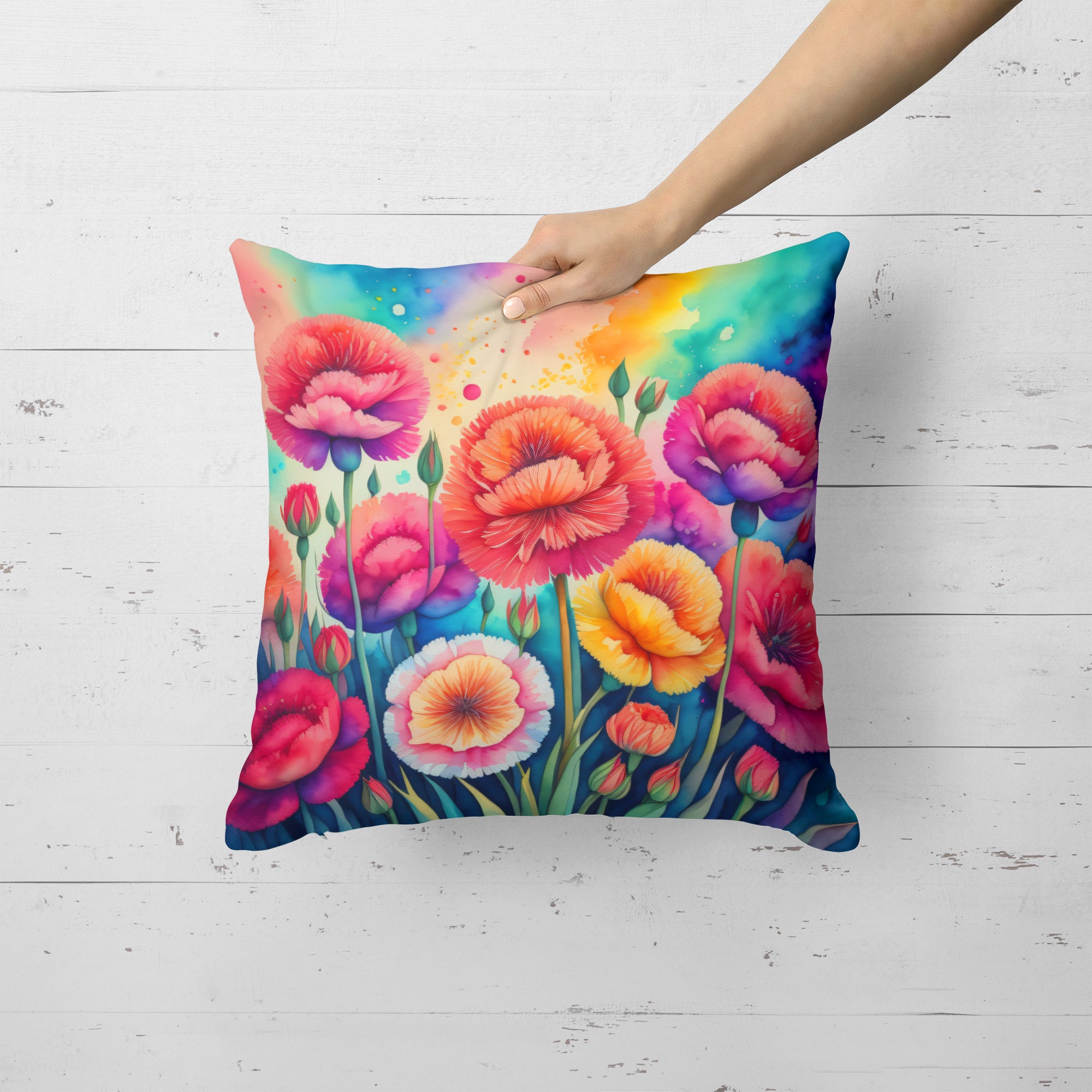 Colorful Carnations Fabric Decorative Pillow