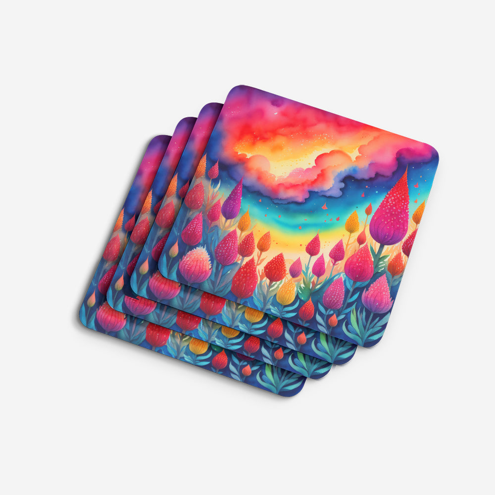 Colorful Celosia Foam Coaster Set of 4