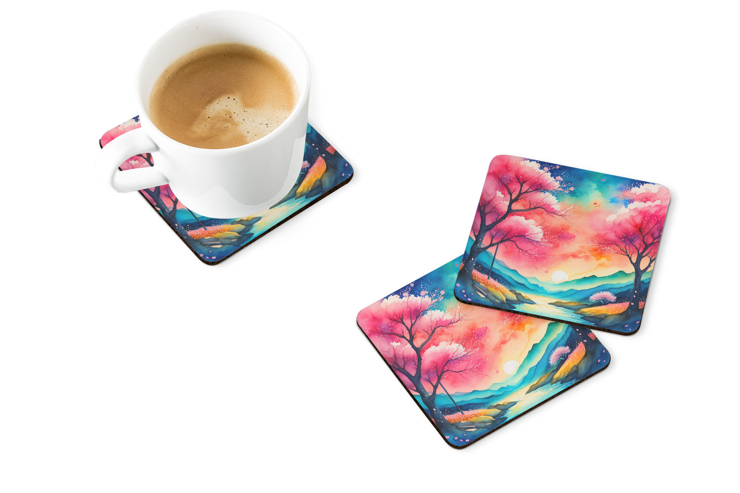 Colorful Cherry Blossoms Foam Coaster Set of 4