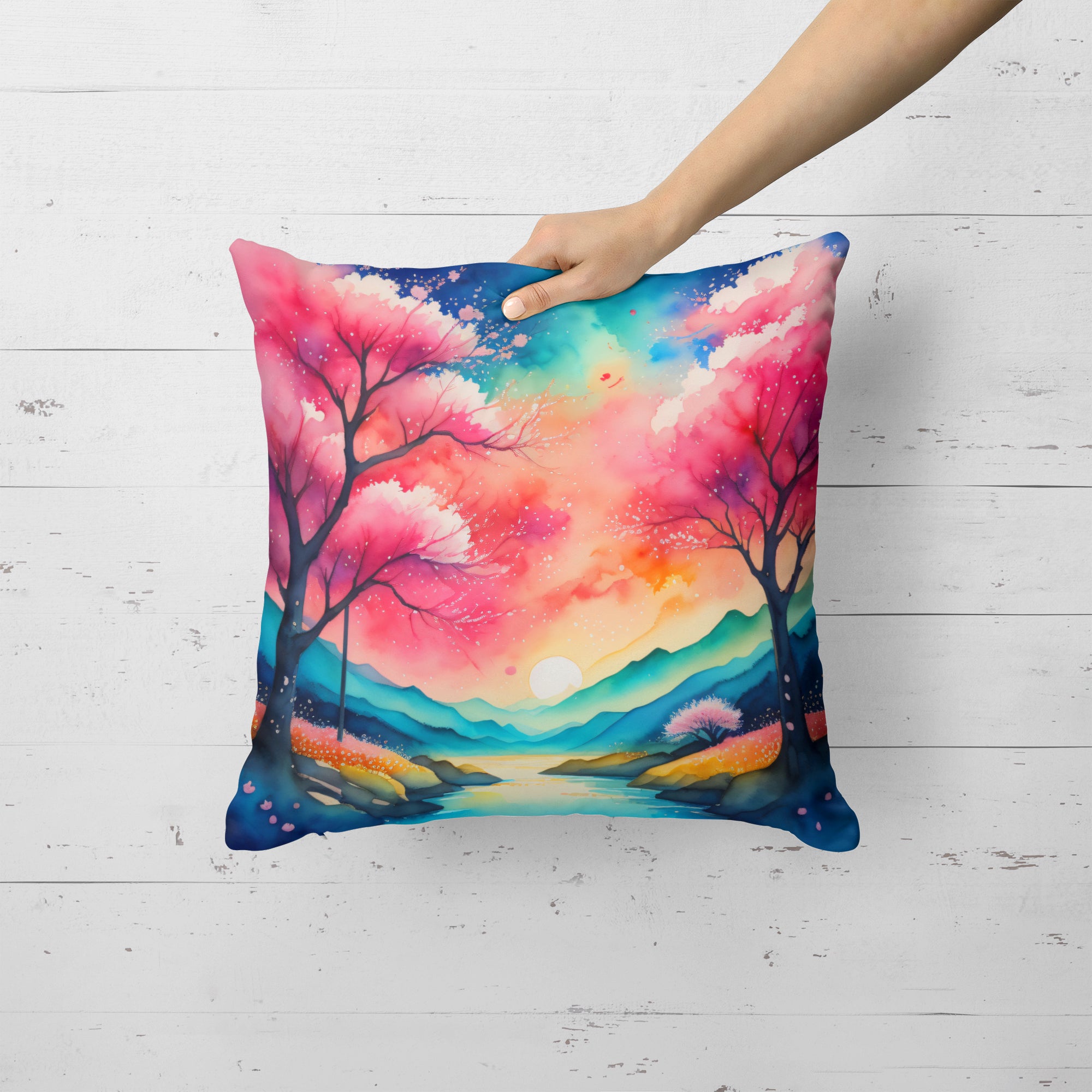 Buy this Colorful Cherry Blossoms Fabric Decorative Pillow