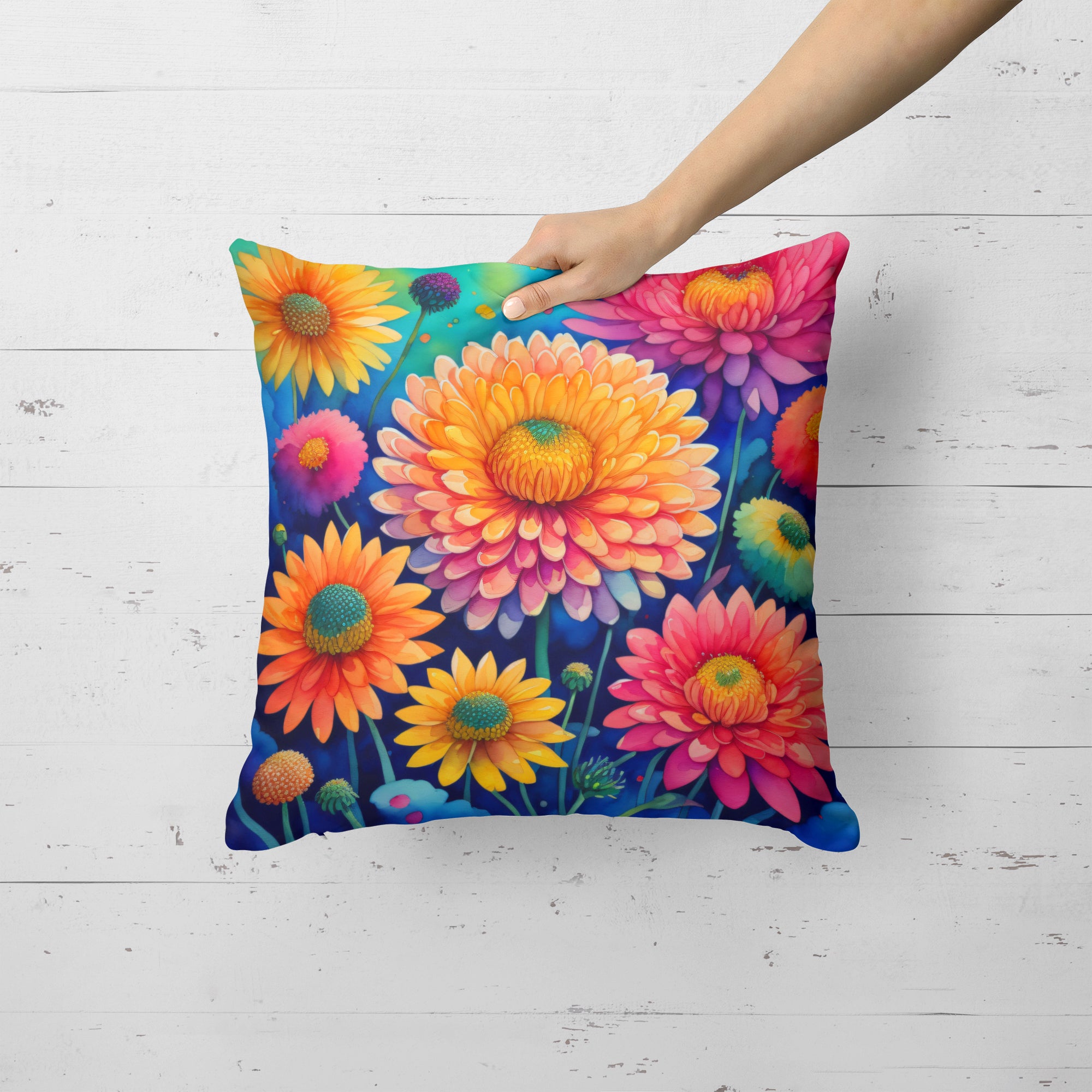 Colorful Chrysanthemums Fabric Decorative Pillow