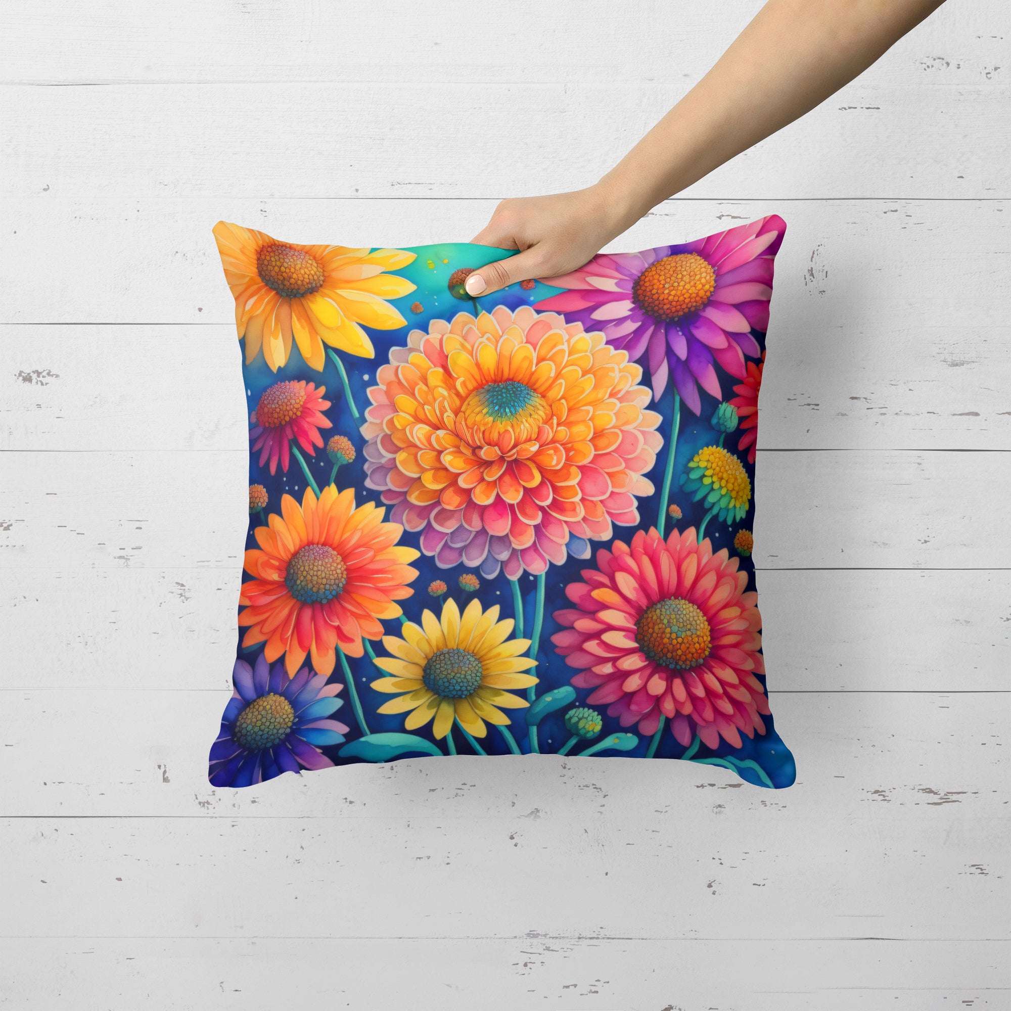 Colorful Chrysanthemums Fabric Decorative Pillow