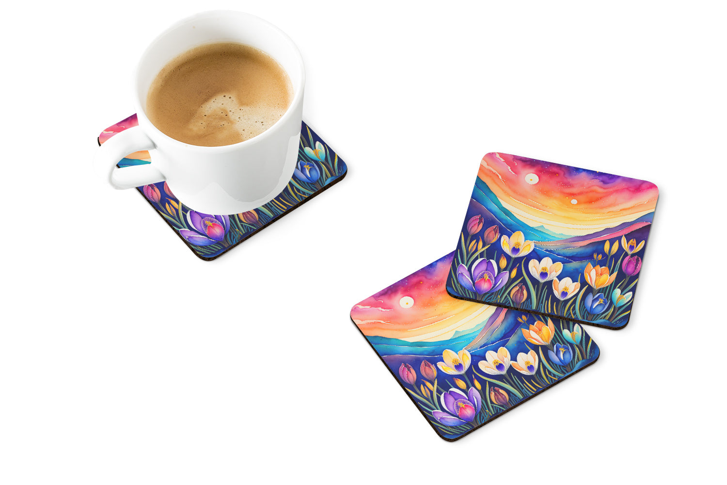 Colorful Crocus Foam Coaster Set of 4