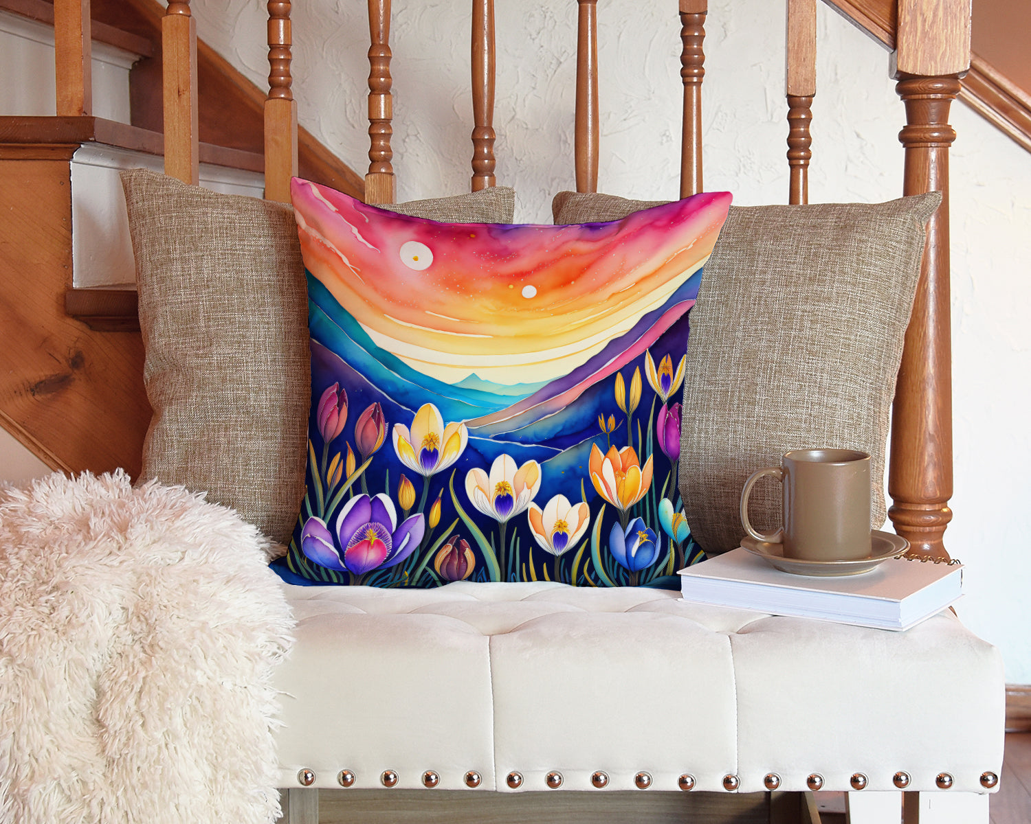Colorful Crocus Fabric Decorative Pillow