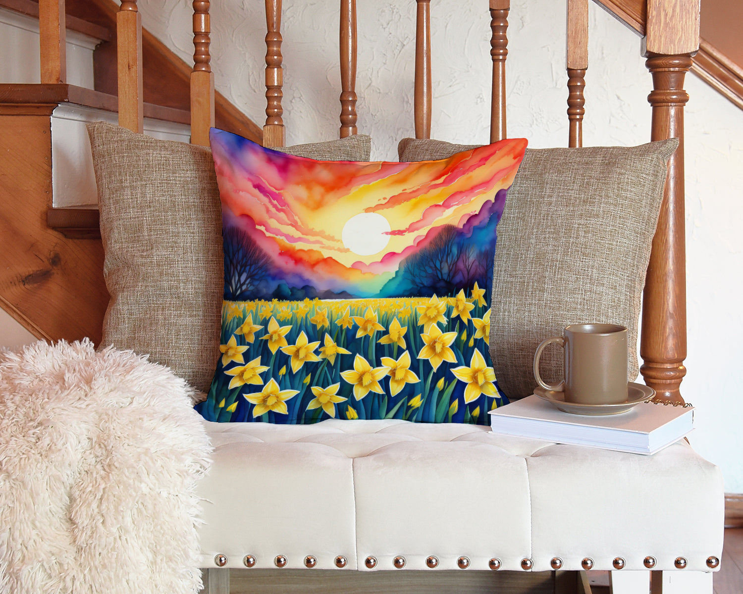 Colorful Daffodils Fabric Decorative Pillow