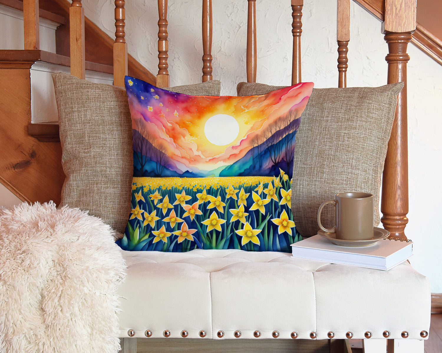 Colorful Daffodils Fabric Decorative Pillow