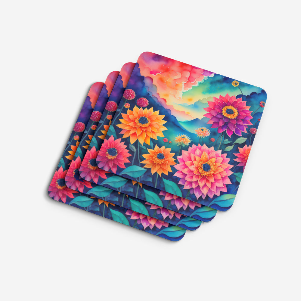 Colorful Dahlias Foam Coaster Set of 4