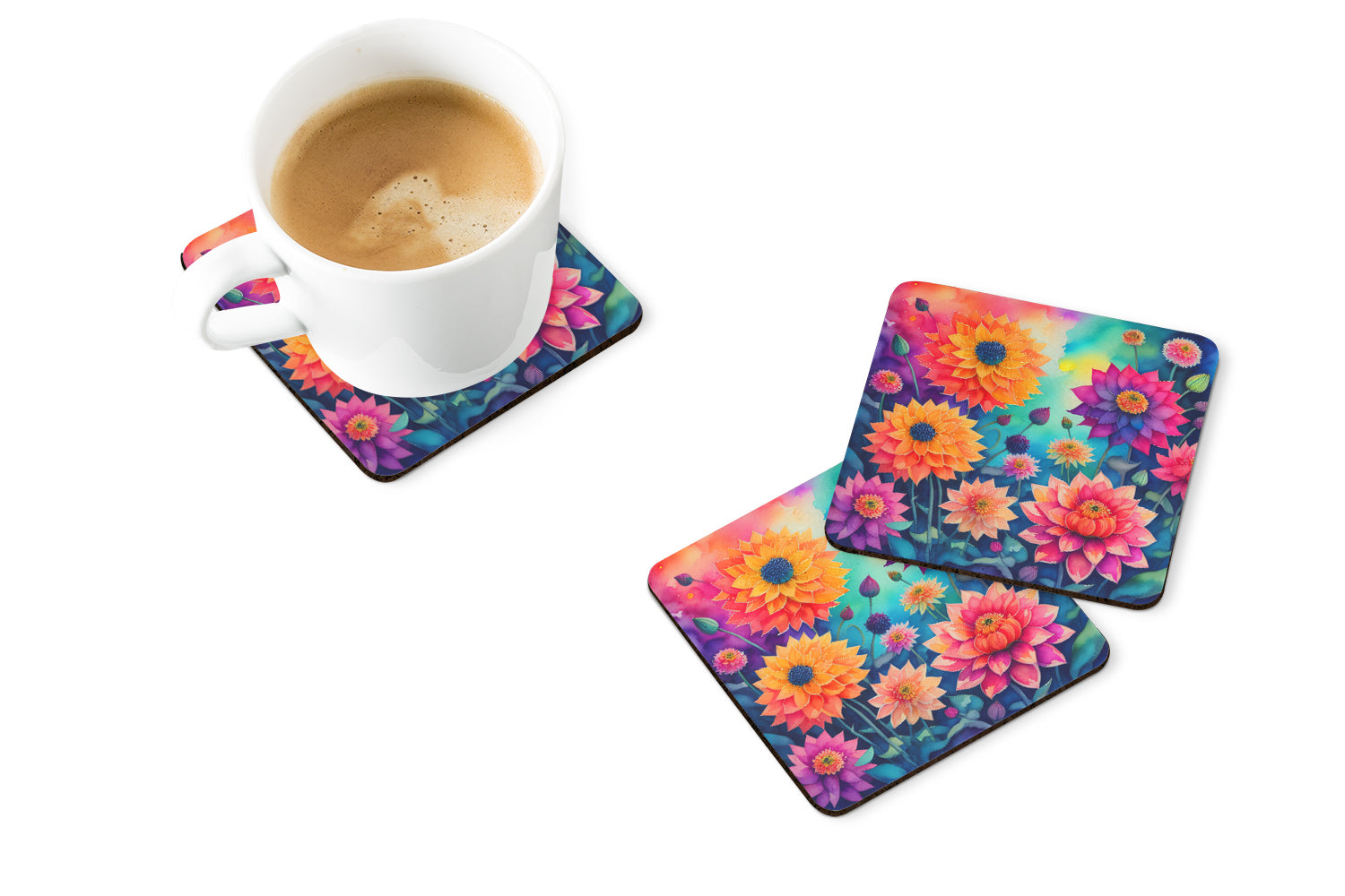 Buy this Colorful Dahlias Foam Coaster Set of 4