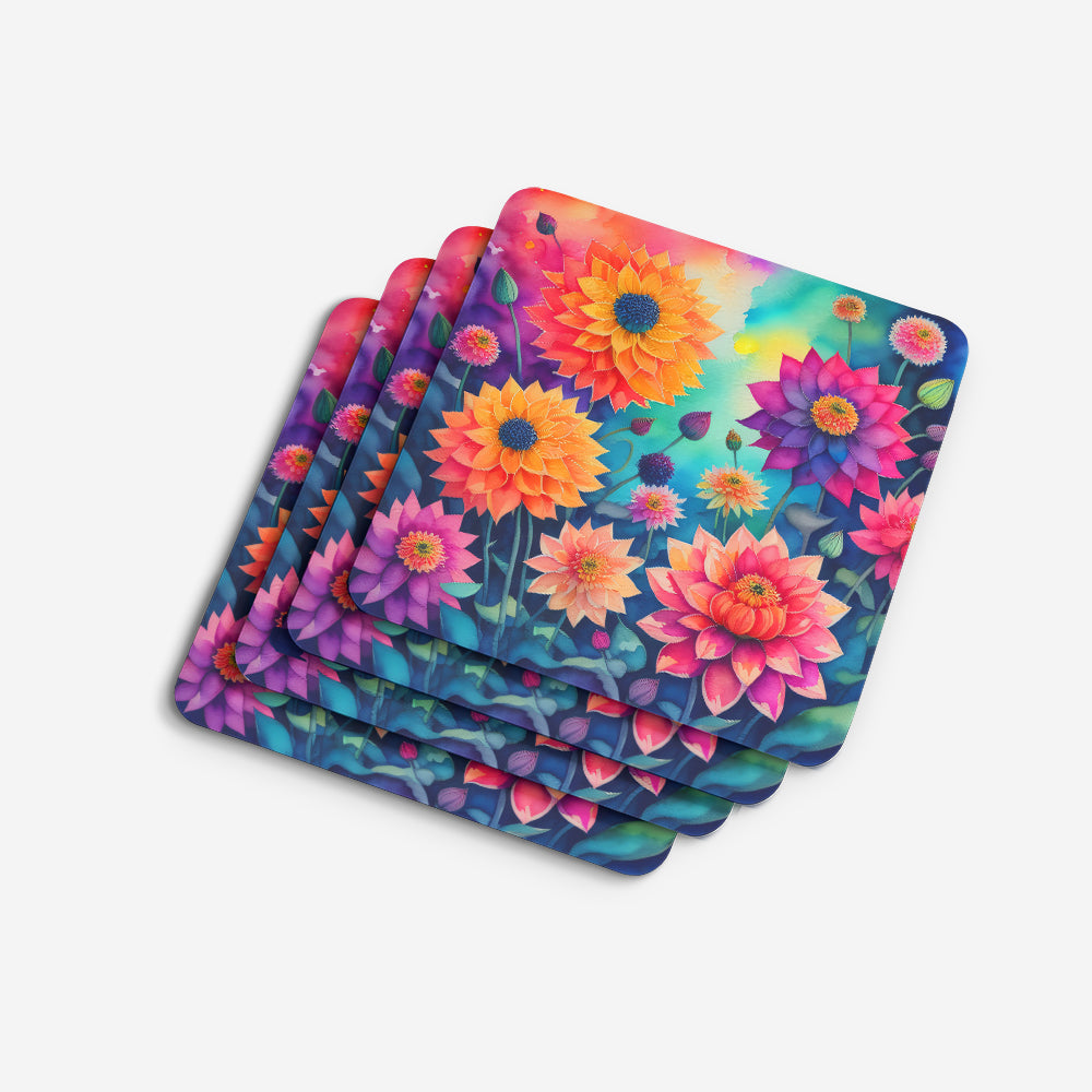 Colorful Dahlias Foam Coaster Set of 4