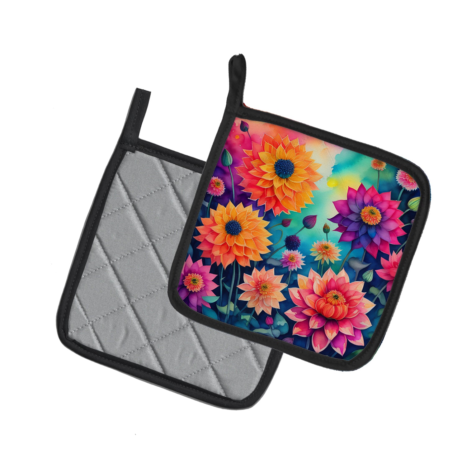 Caroline's Treasures Colorful Dahlias Pot Holders - Set of 2 Decorative Kitchen Helpers | Made in the USA
