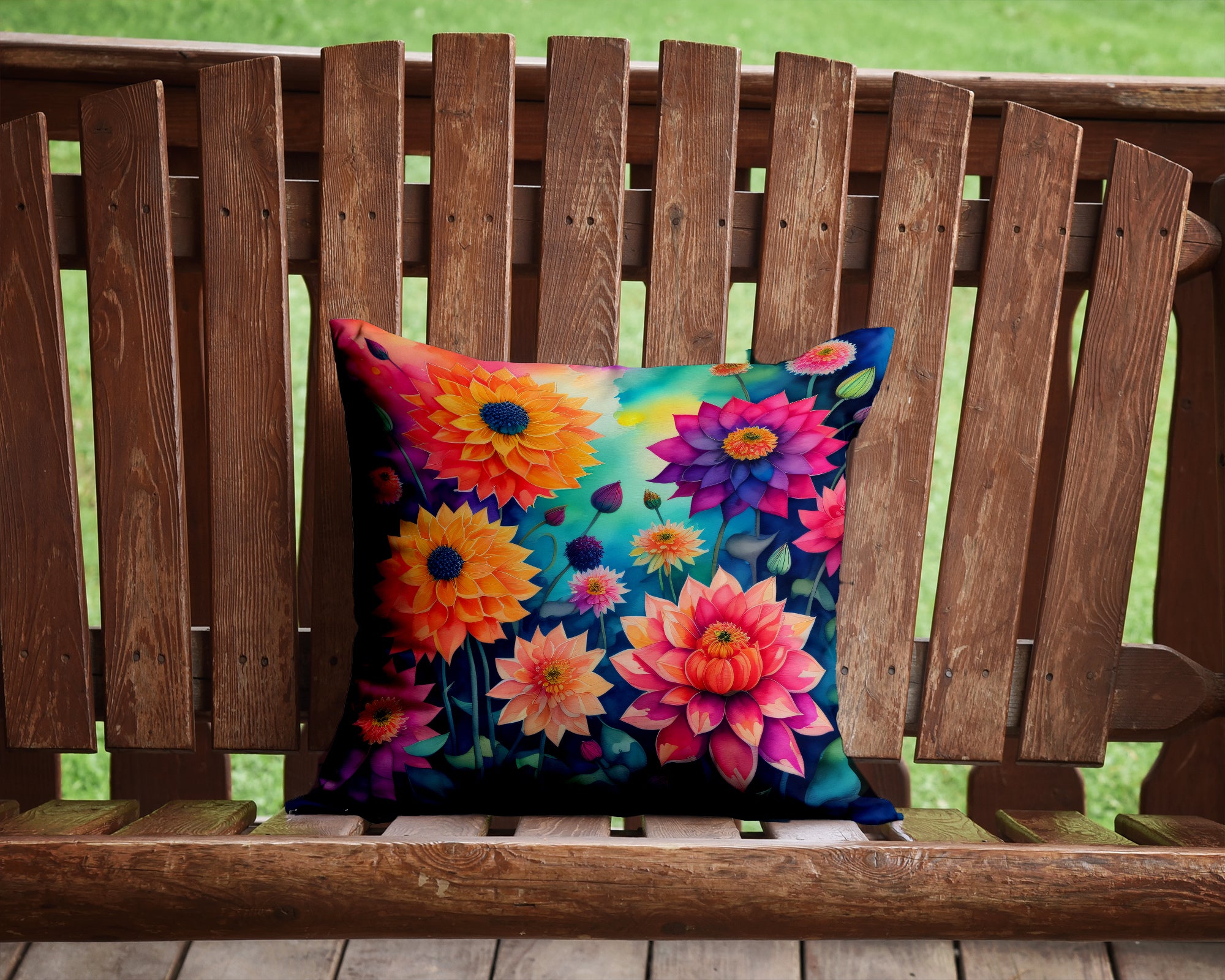 Colorful Dahlias Fabric Decorative Pillow
