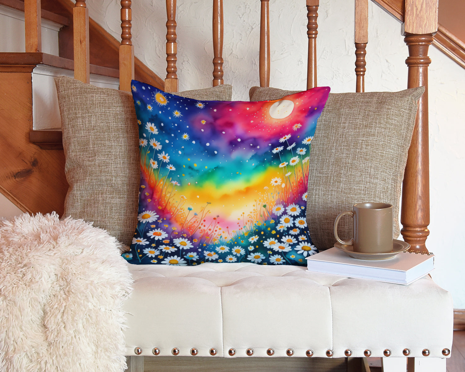Colorful Daisies Fabric Decorative Pillow