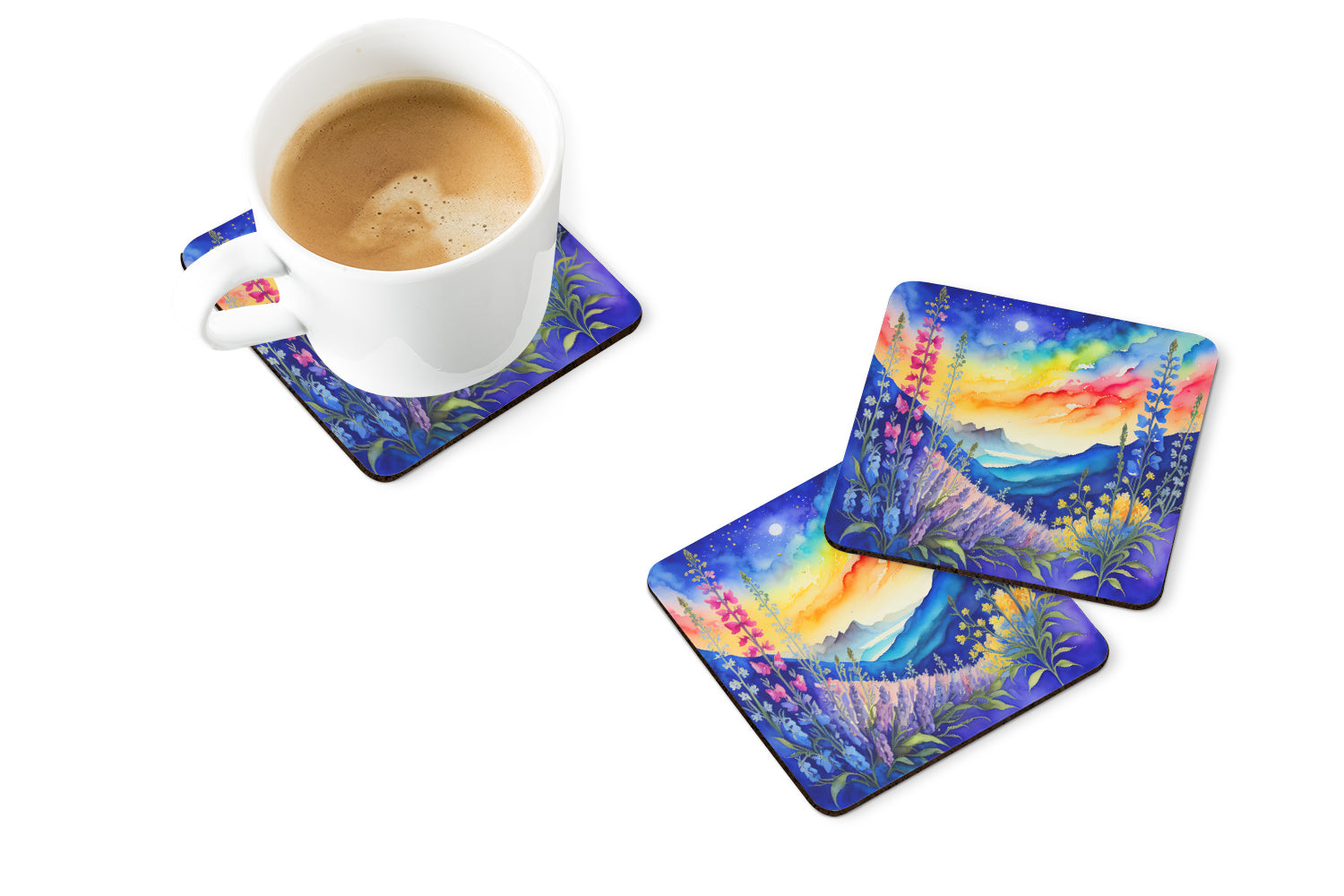 Colorful Delphinium Foam Coaster Set of 4