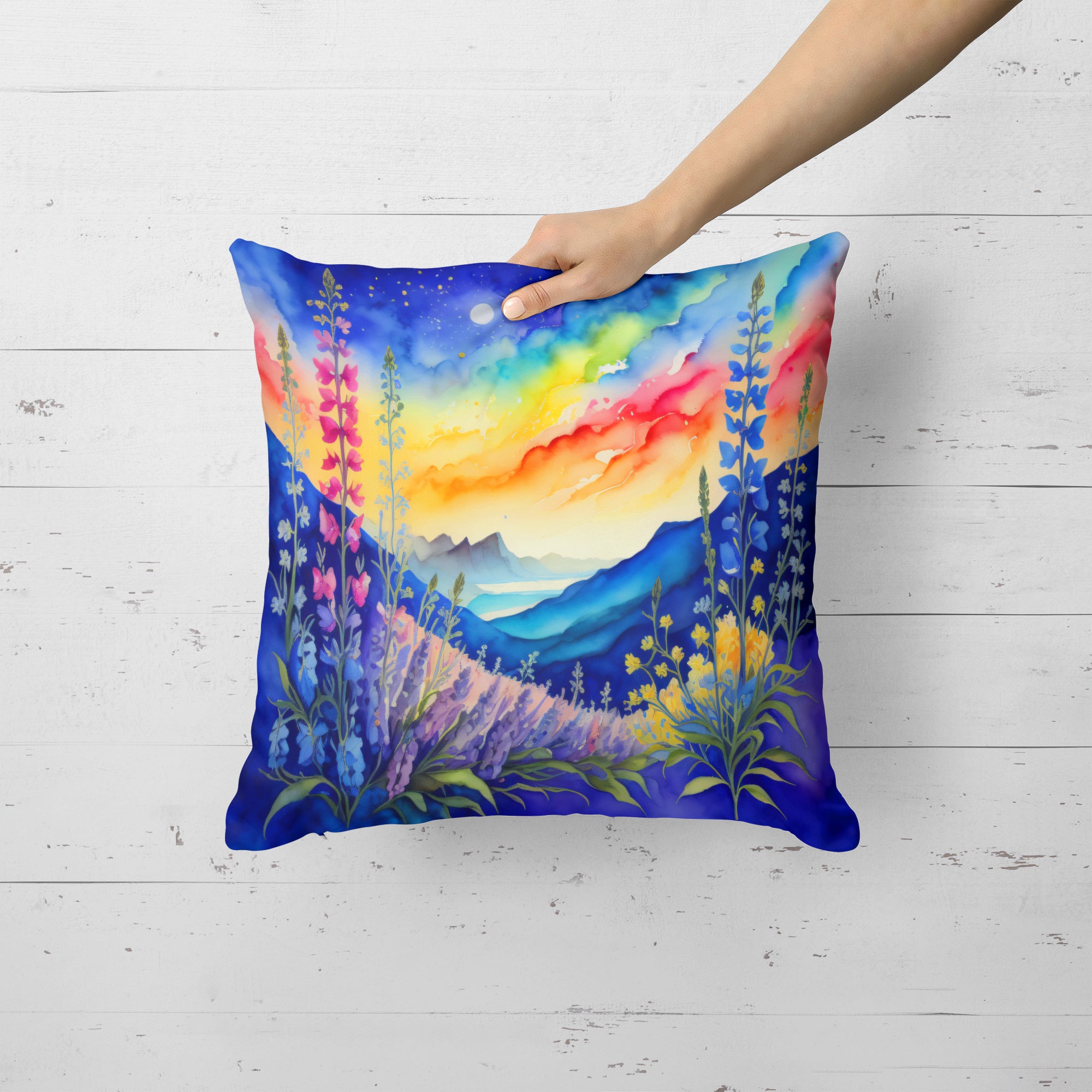 Buy this Colorful Delphinium Fabric Decorative Pillow