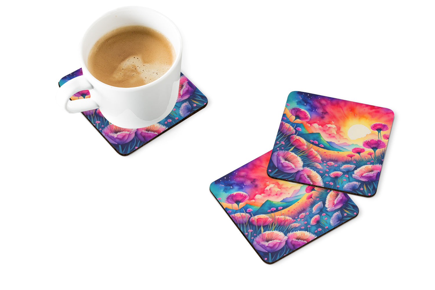 Buy this Colorful Dianthus Foam Coaster Set of 4